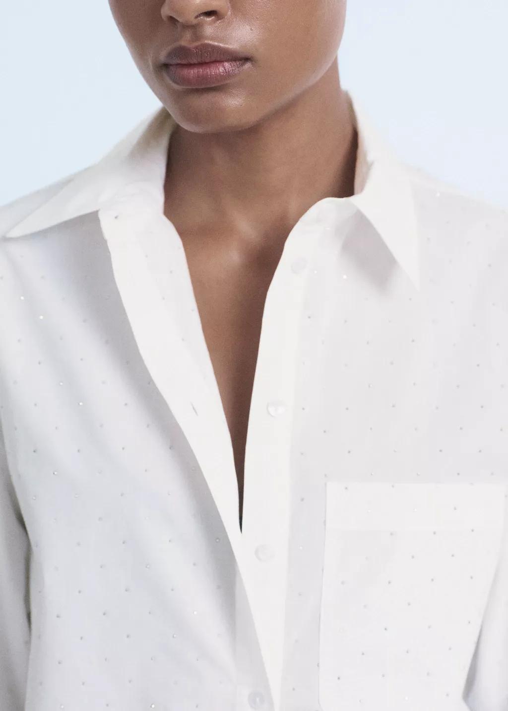 White Rhinestone Cropped Shirt, , large image number 13