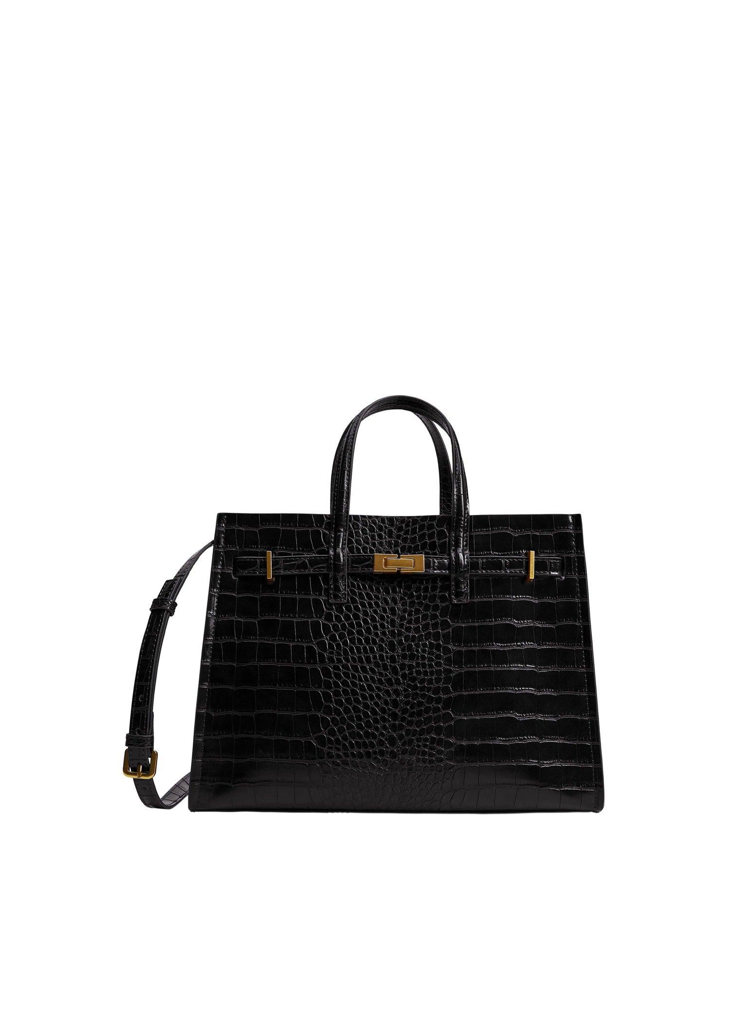 Black Croc-Effect Shopper Bag, Women, , large image number 1