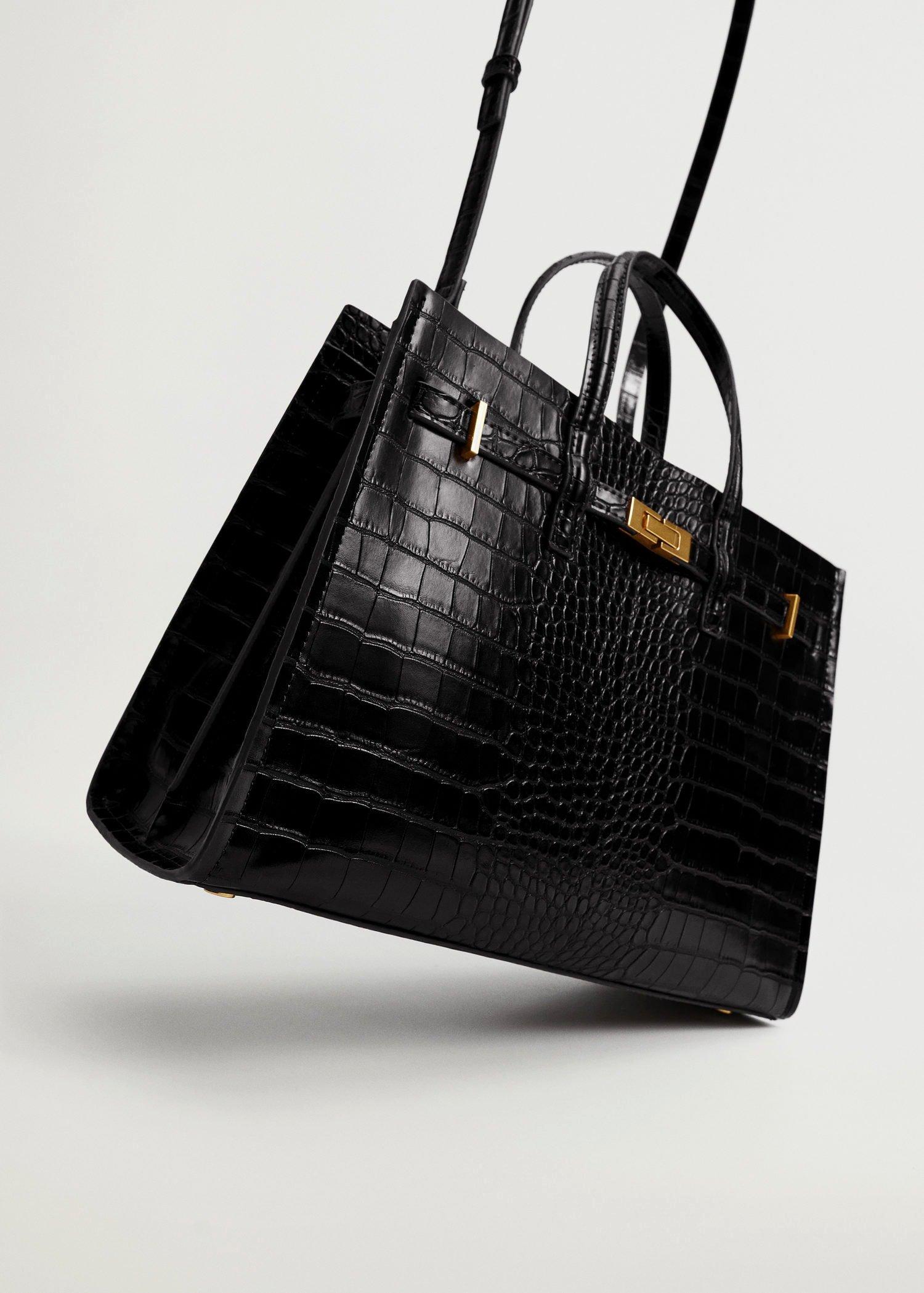 Black Croc-Effect Shopper Bag, Women, , large image number 2