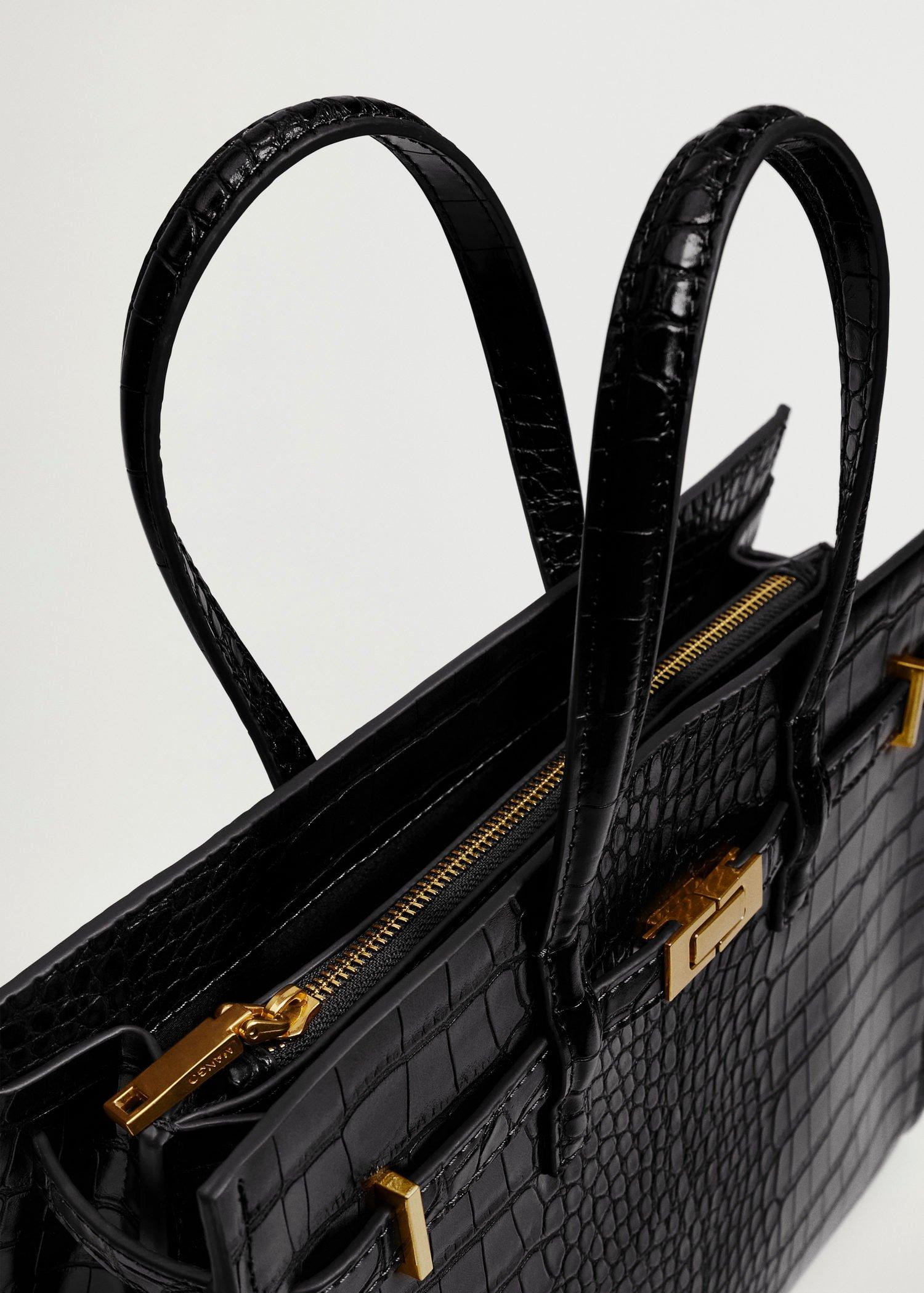 Black Croc-Effect Shopper Bag, Women, , large image number 3