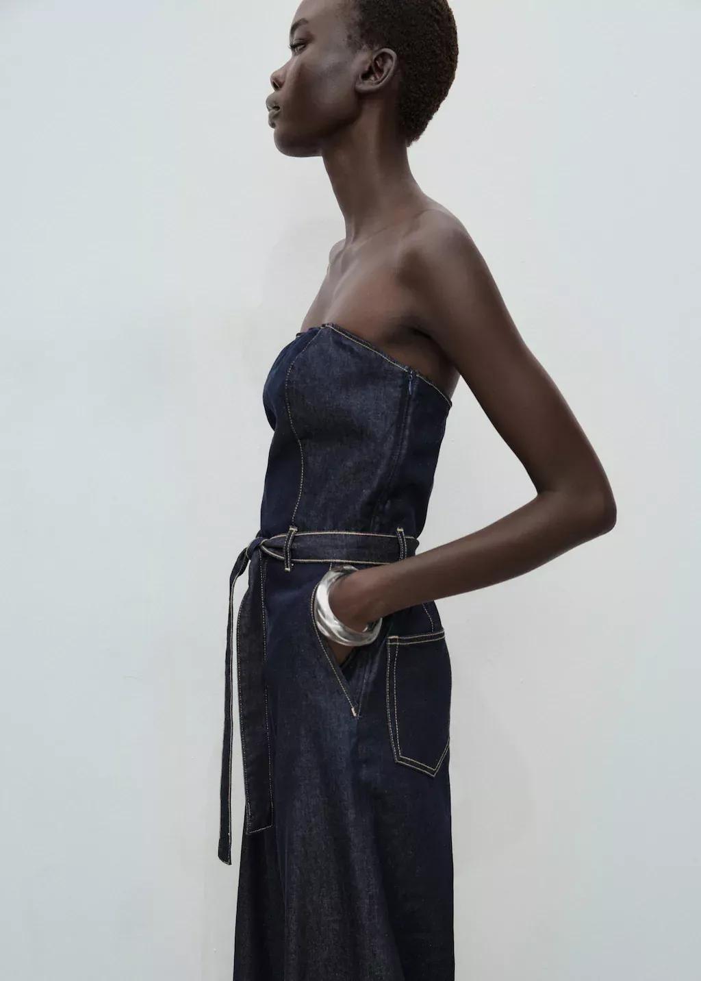 OPEN BLUE Strapless denim jumpsuit, 0201_TS, large image number 1