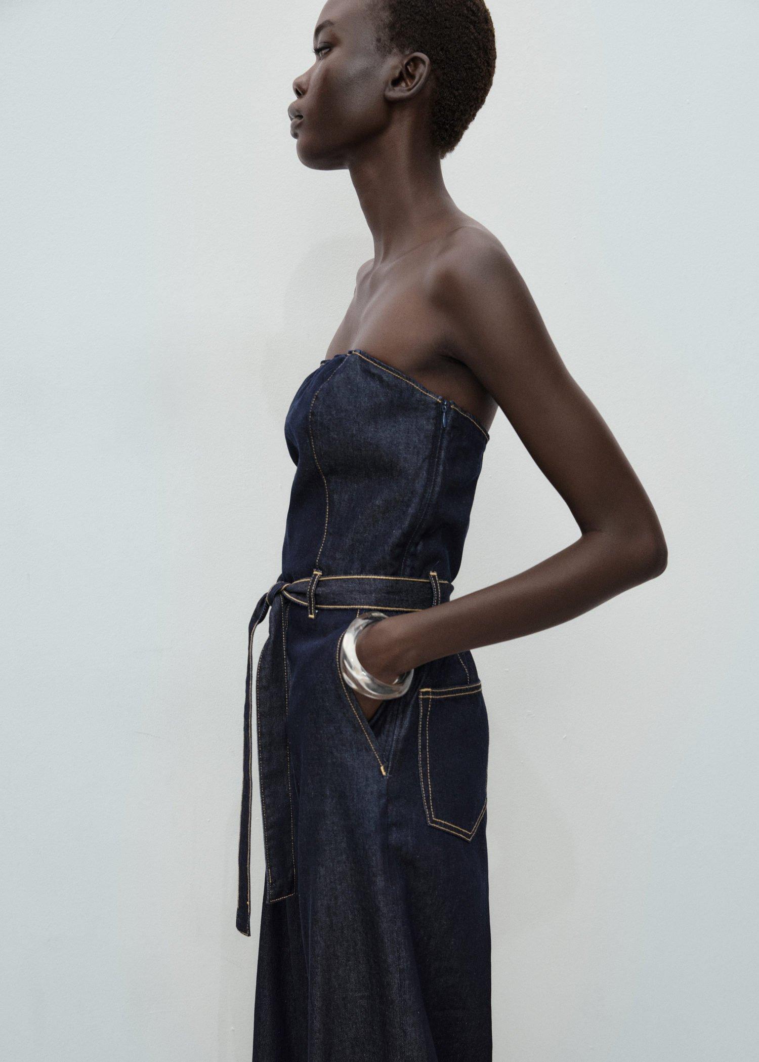 OPEN BLUE Strapless denim jumpsuit, 0201_TS, large image number 4