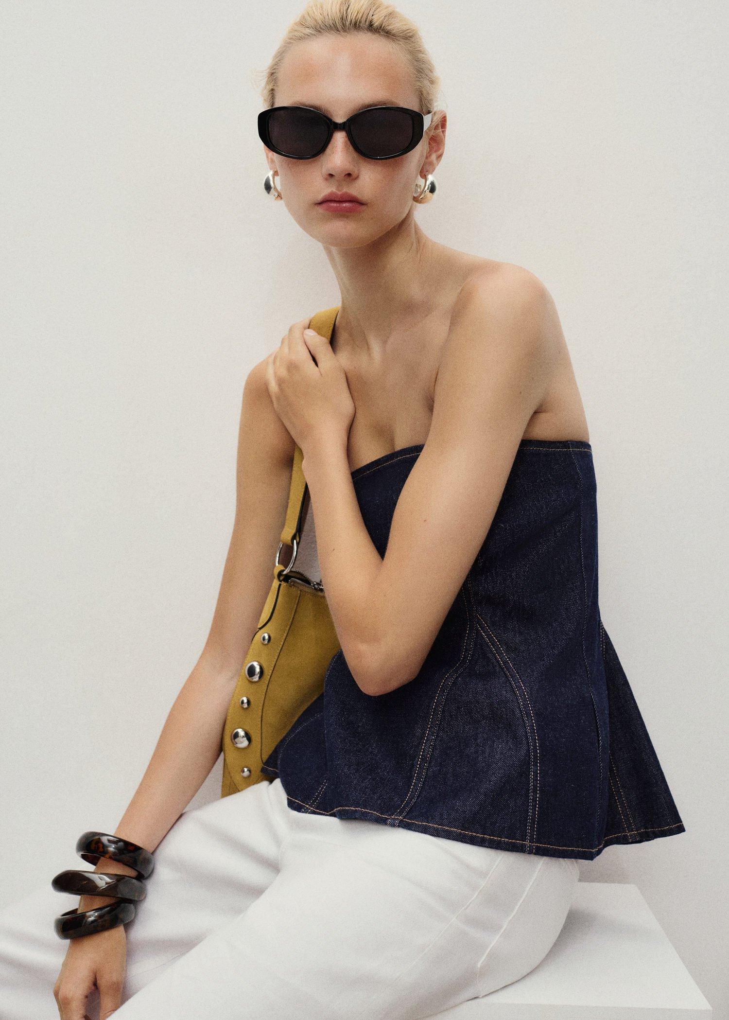 Blue Denim peplum top, , large image number 4