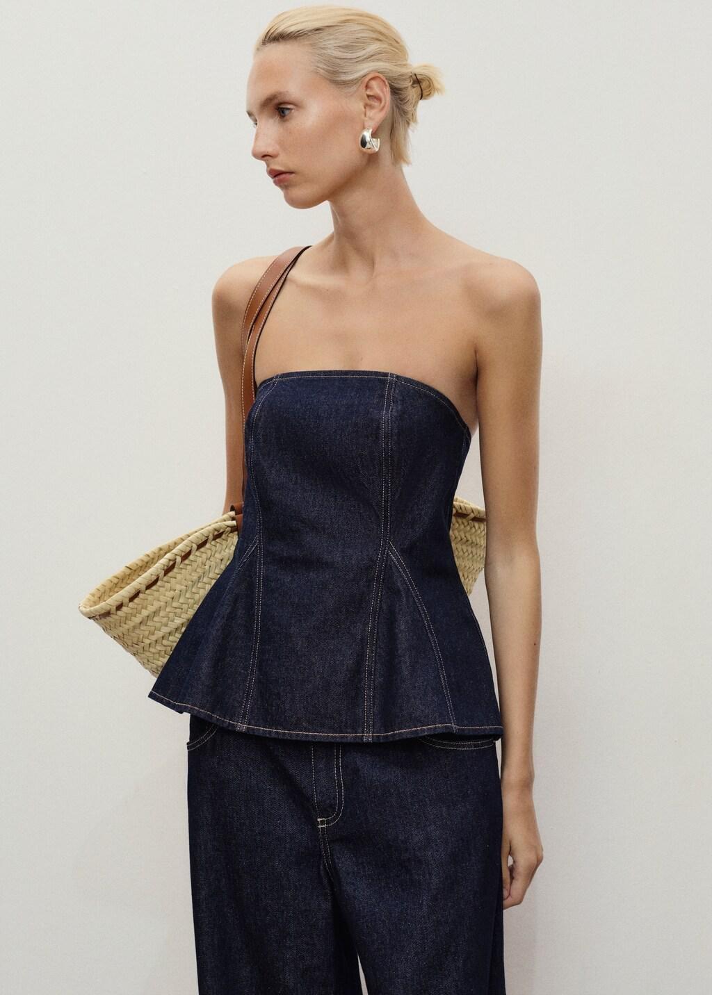 Blue Denim peplum top, , large image number 7
