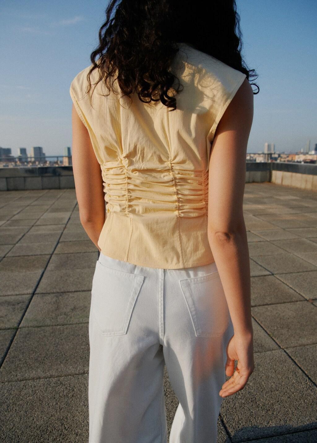YELLOW Gathered cotton blouse, , large image number 3