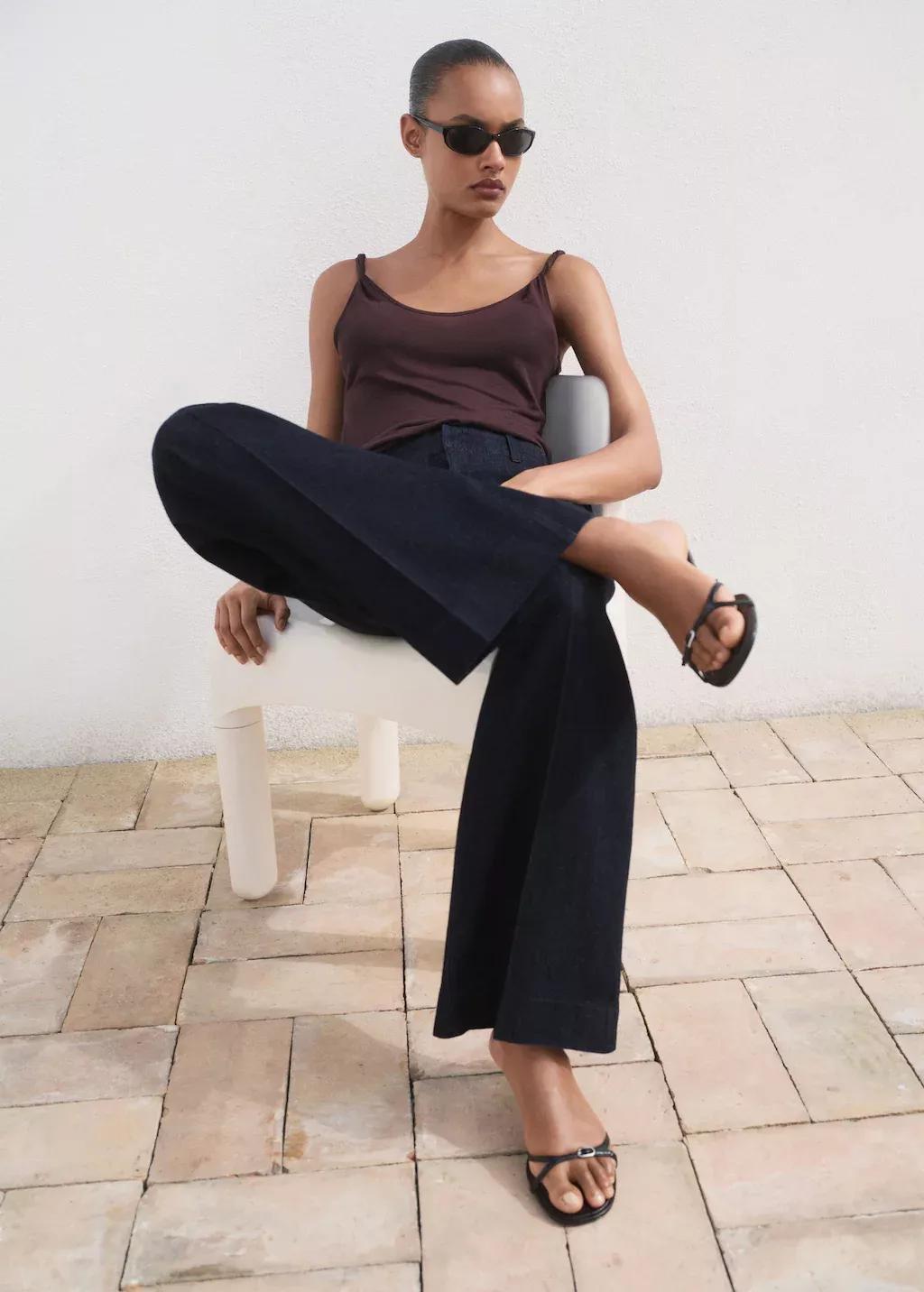 Blue High-Waisted Wideleg Denim Trousers, , large image number 2