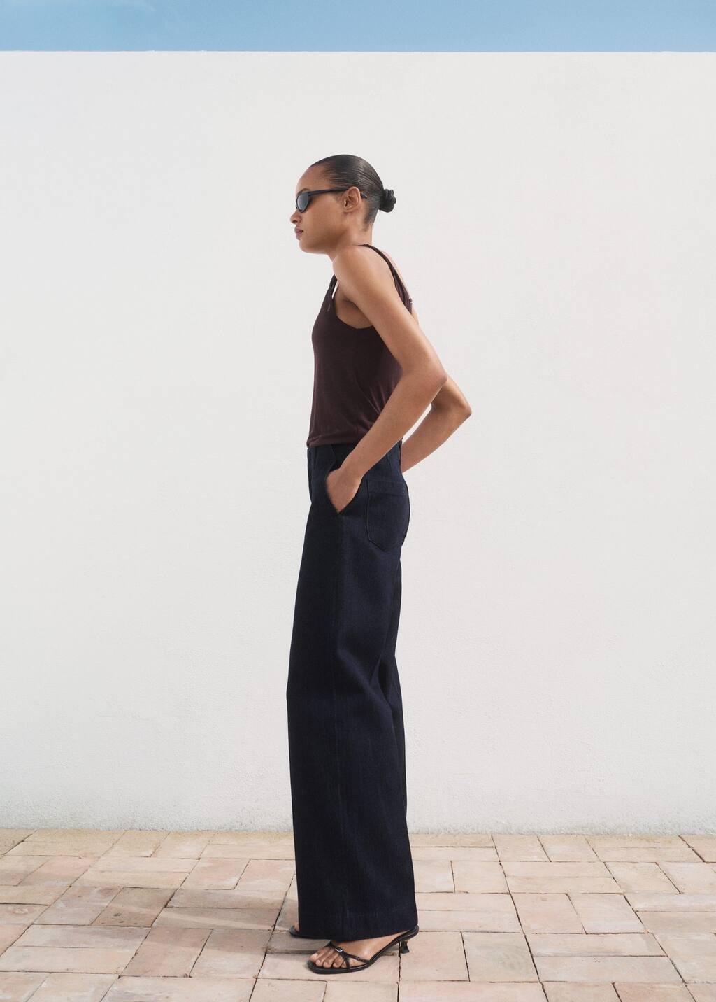Blue High-Waisted Wideleg Denim Trousers, , large image number 4