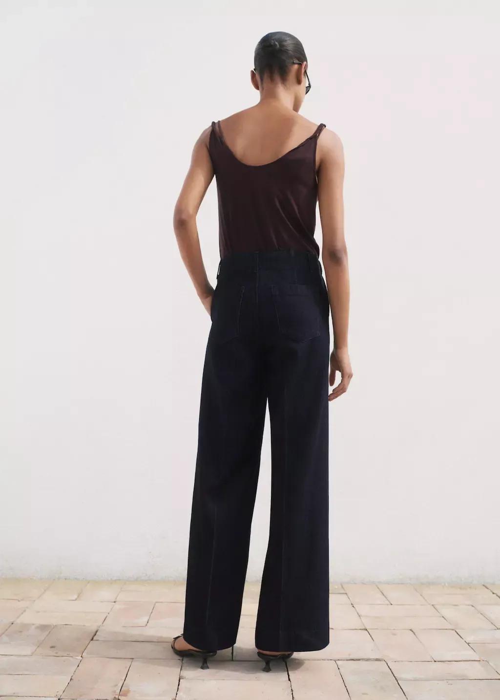 Blue High-Waisted Wideleg Denim Trousers, , large image number 6