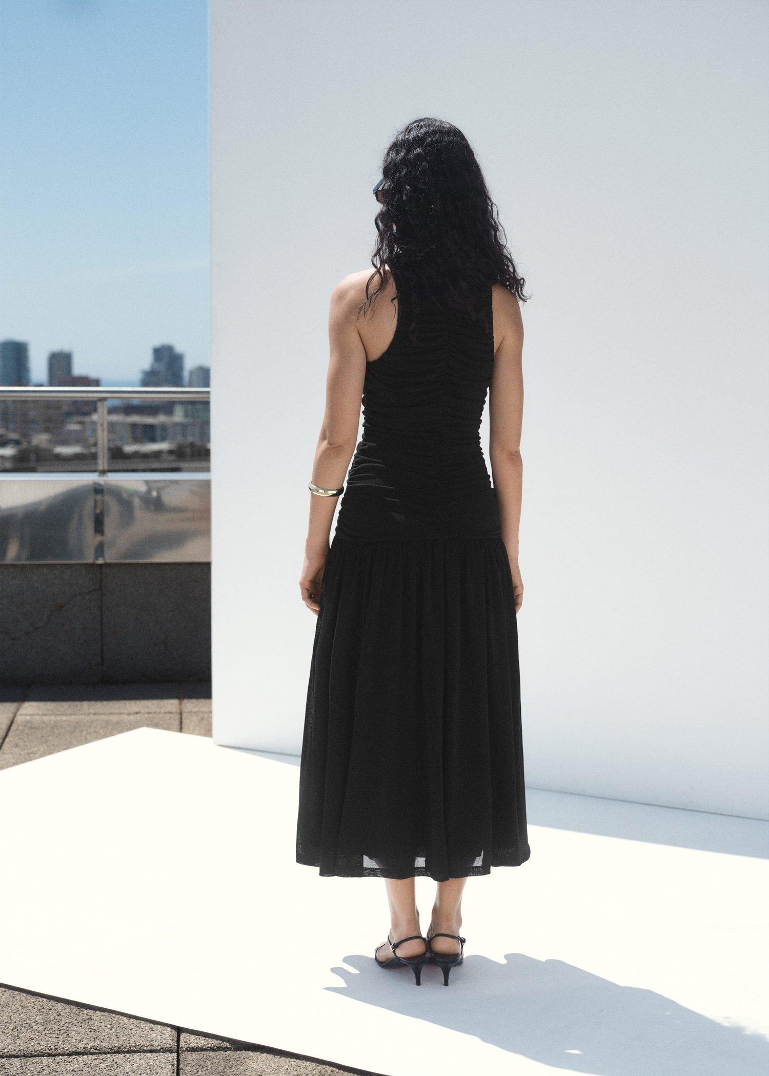 Black Gathered Midi-Dress, , large image number 2