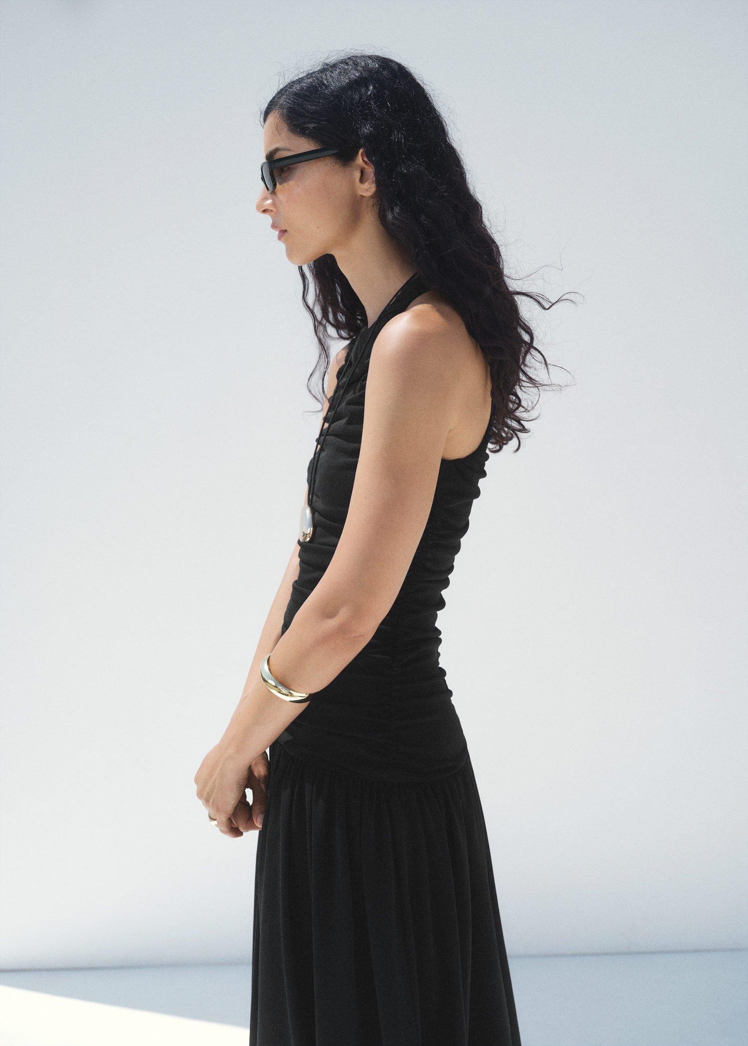 Black Gathered Midi-Dress, , large image number 4
