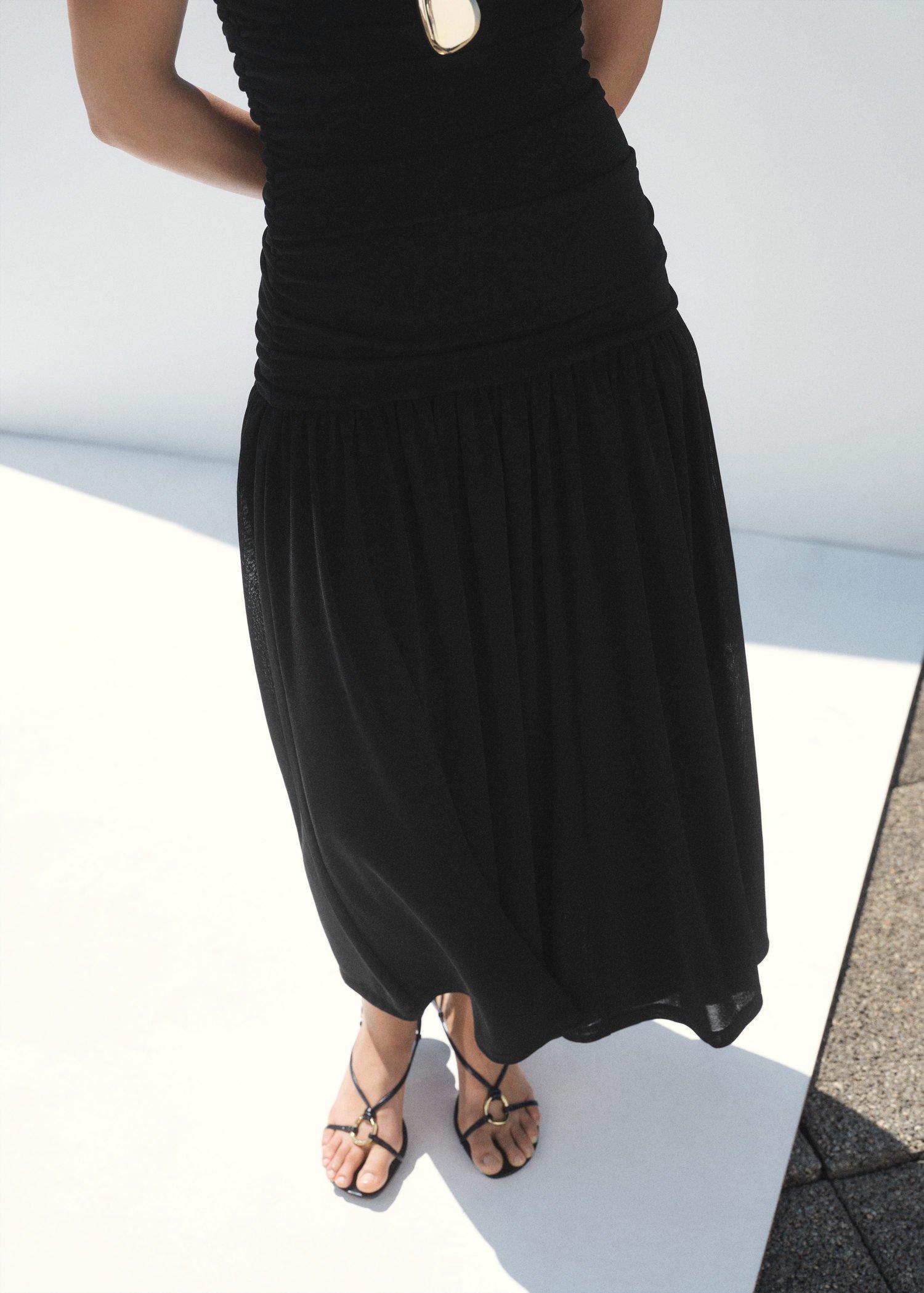 Black Gathered Midi-Dress, , large image number 6