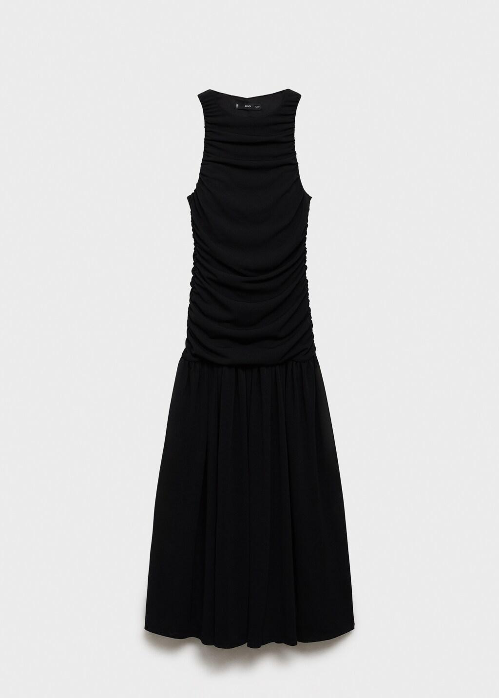 Black Gathered Midi-Dress, , large image number 9