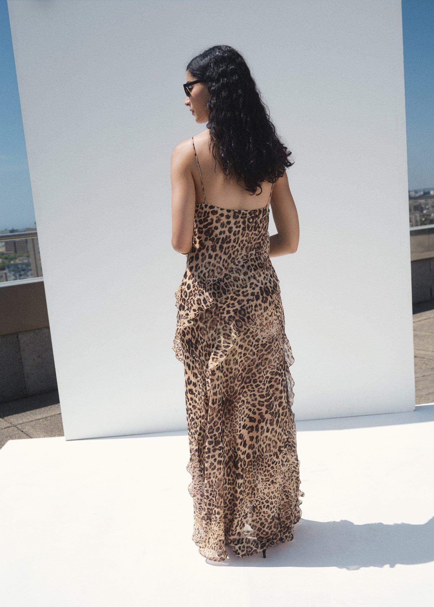 Beige Leopard Ruffled Dress With Opening, , large image number 2