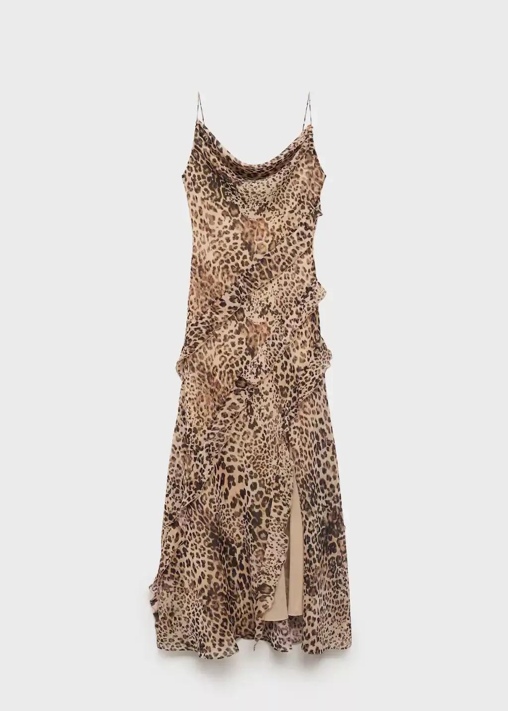 Beige Leopard Ruffled Dress With Opening, , large image number 7