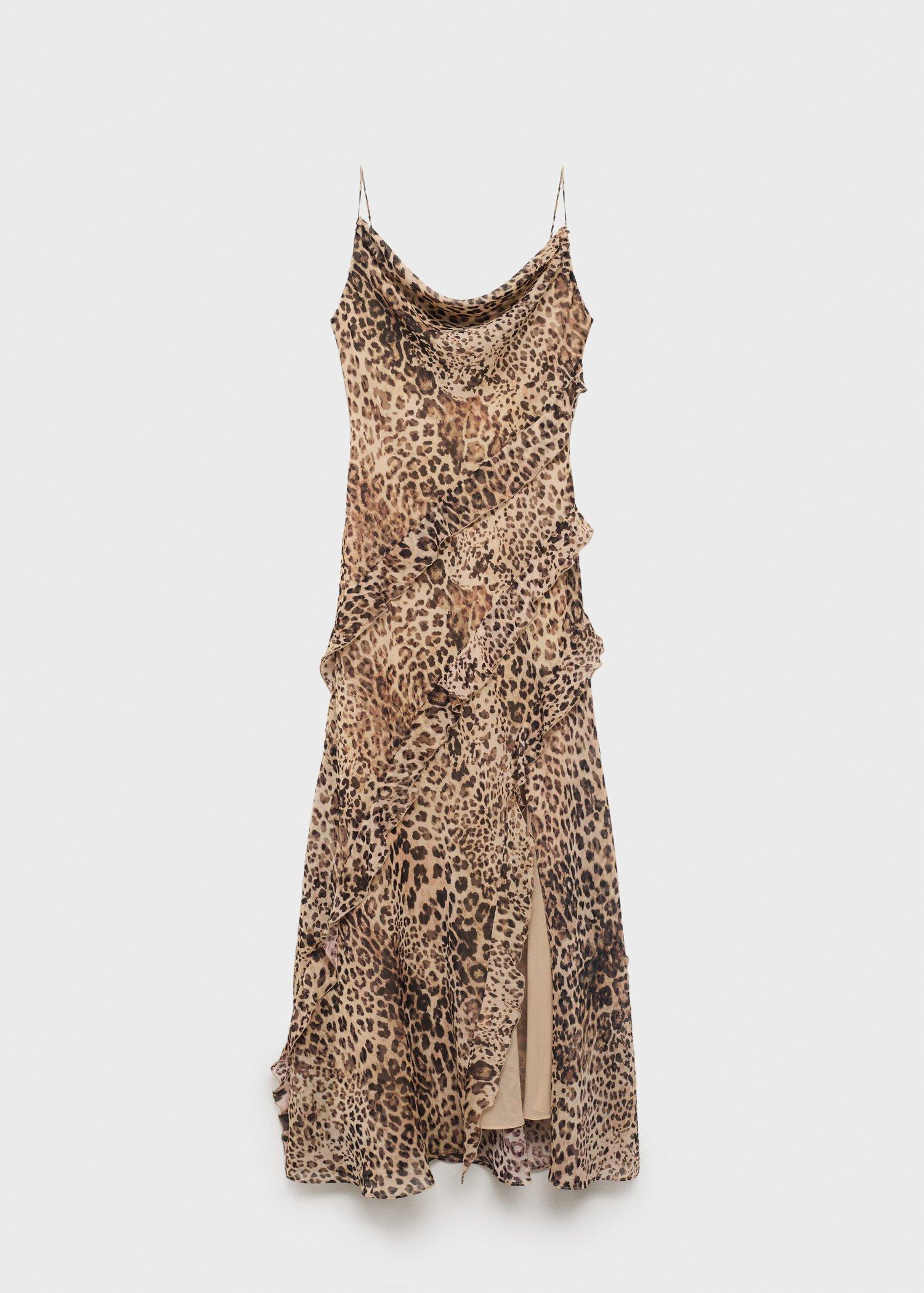Beige Leopard Ruffled Dress With Opening, , large image number 8