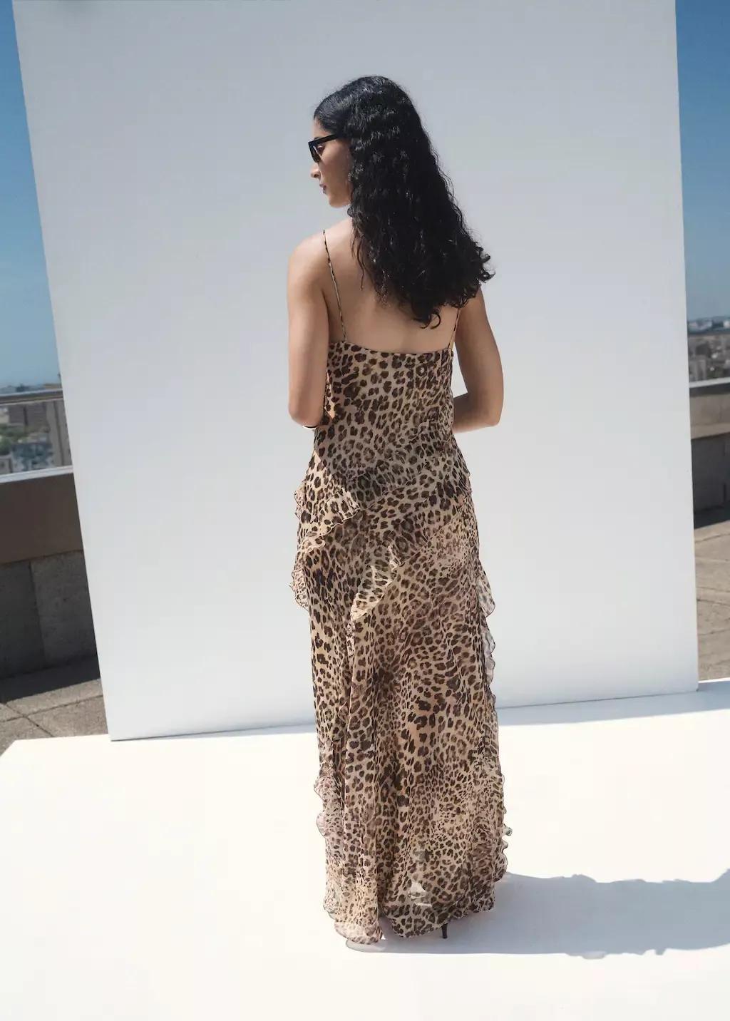 Beige Leopard Ruffled Dress With Opening, , large image number 11