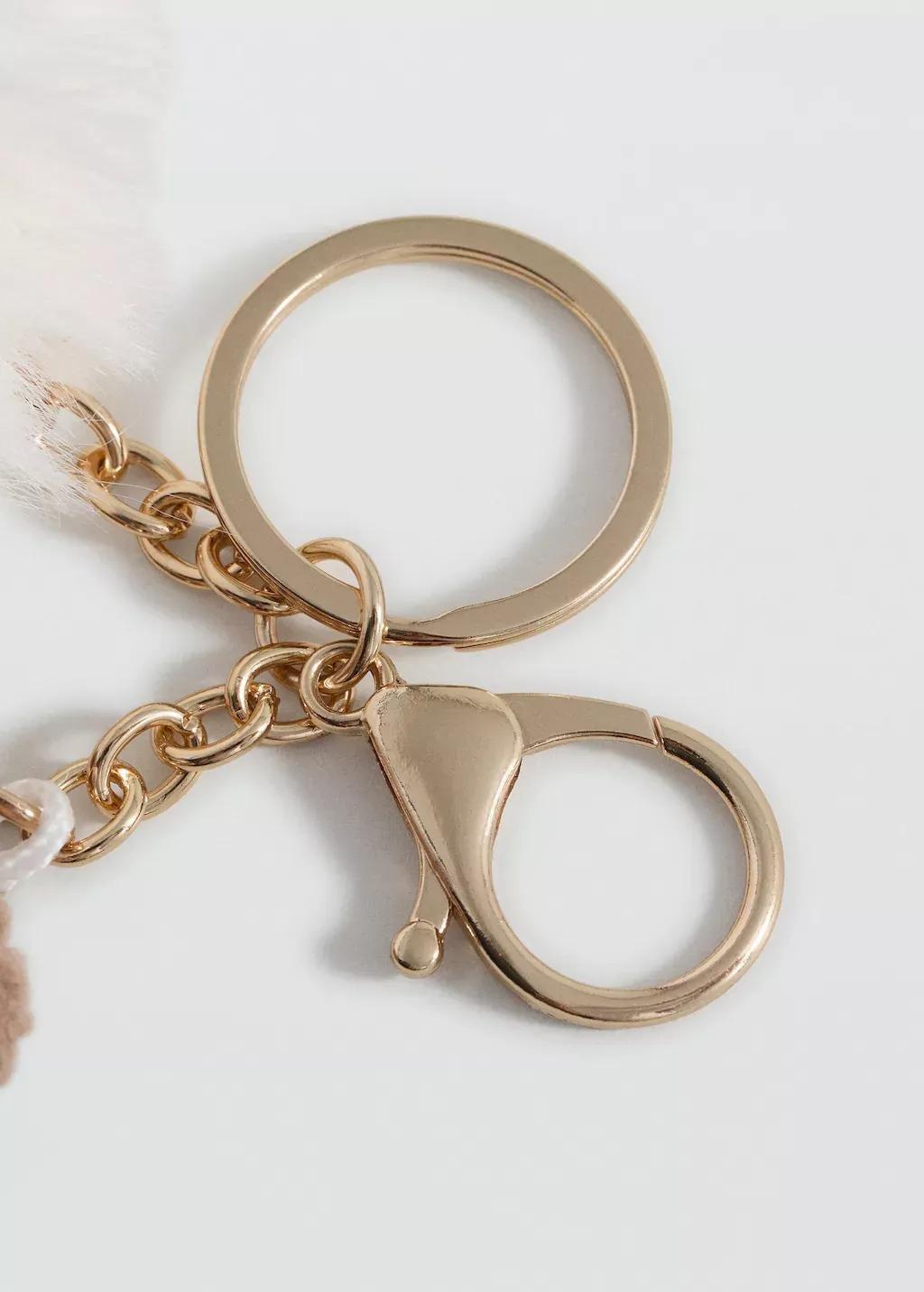 LT PASTEL BROWN Teddy bear keychain with pom-pom, Kids Girl, Light Pastel Brown, medium