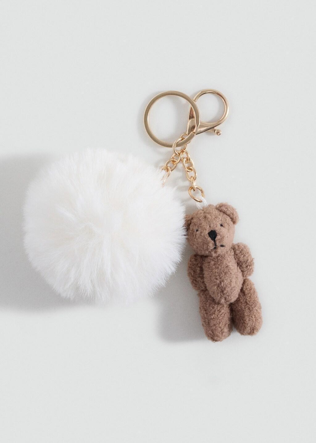 LT PASTEL BROWN Teddy bear keychain with pom-pom, Kids Girl, Light Pastel Brown, large image number 3