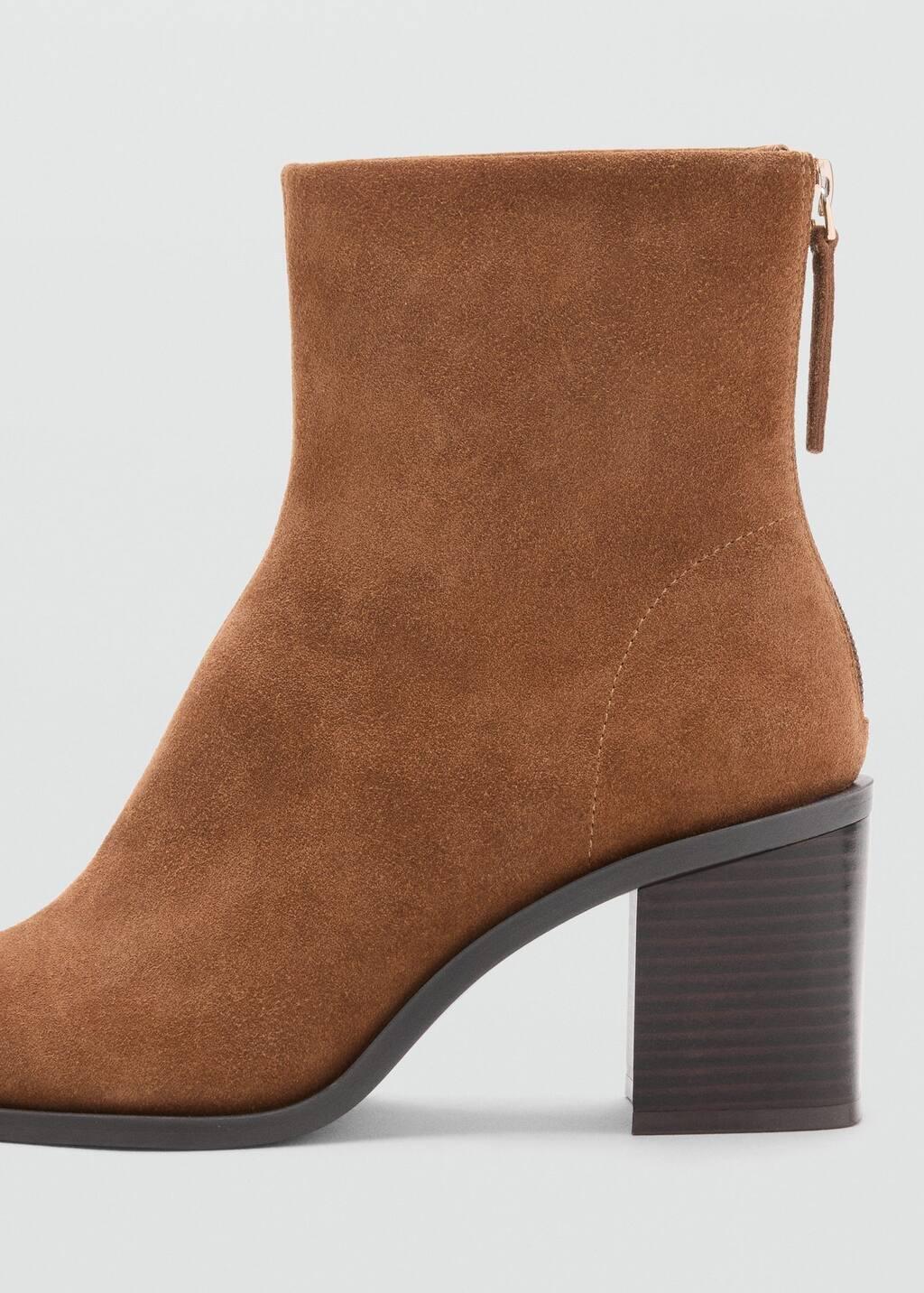 Brown Suede Leather Ankle Boots With Block Heel, , large image number 1