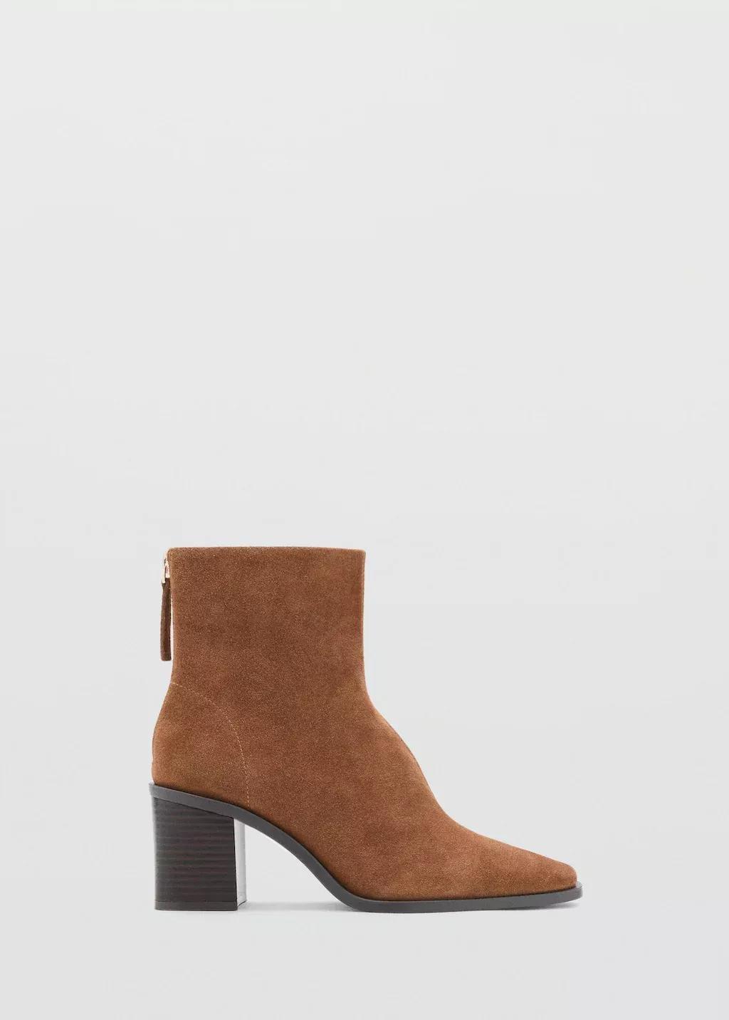 Brown Suede Leather Ankle Boots With Block Heel, , large image number 3