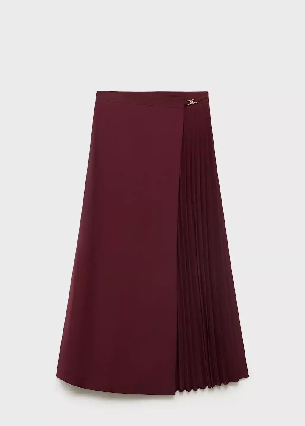 Red Pleated crossover skirt, Dark Red, medium
