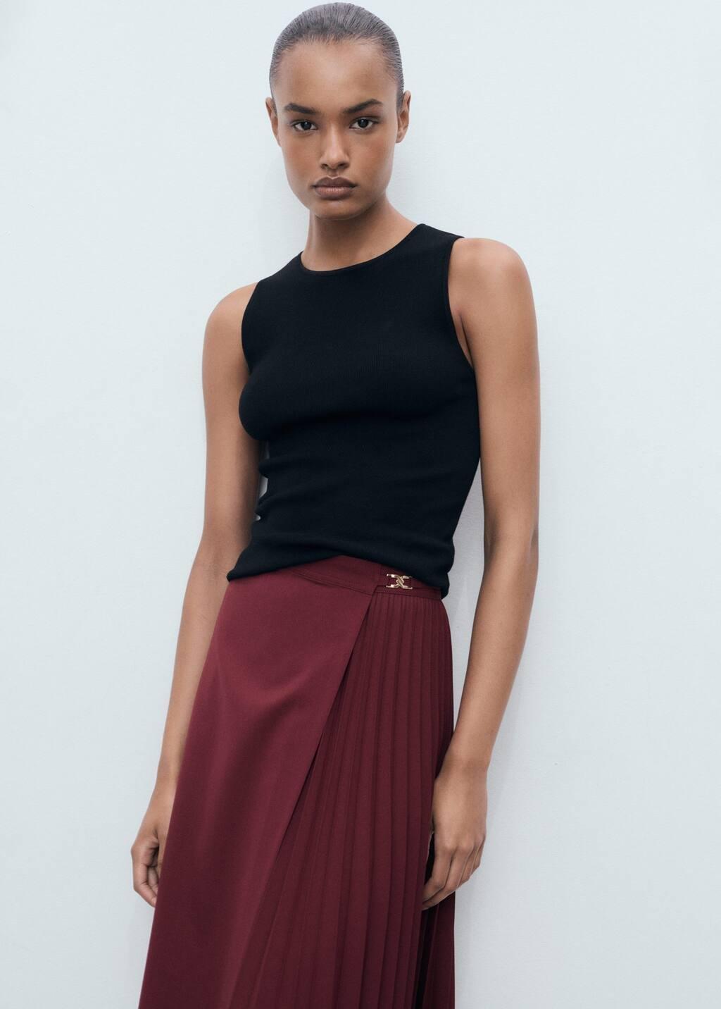 Red Pleated crossover skirt, Dark Red, large image number 2