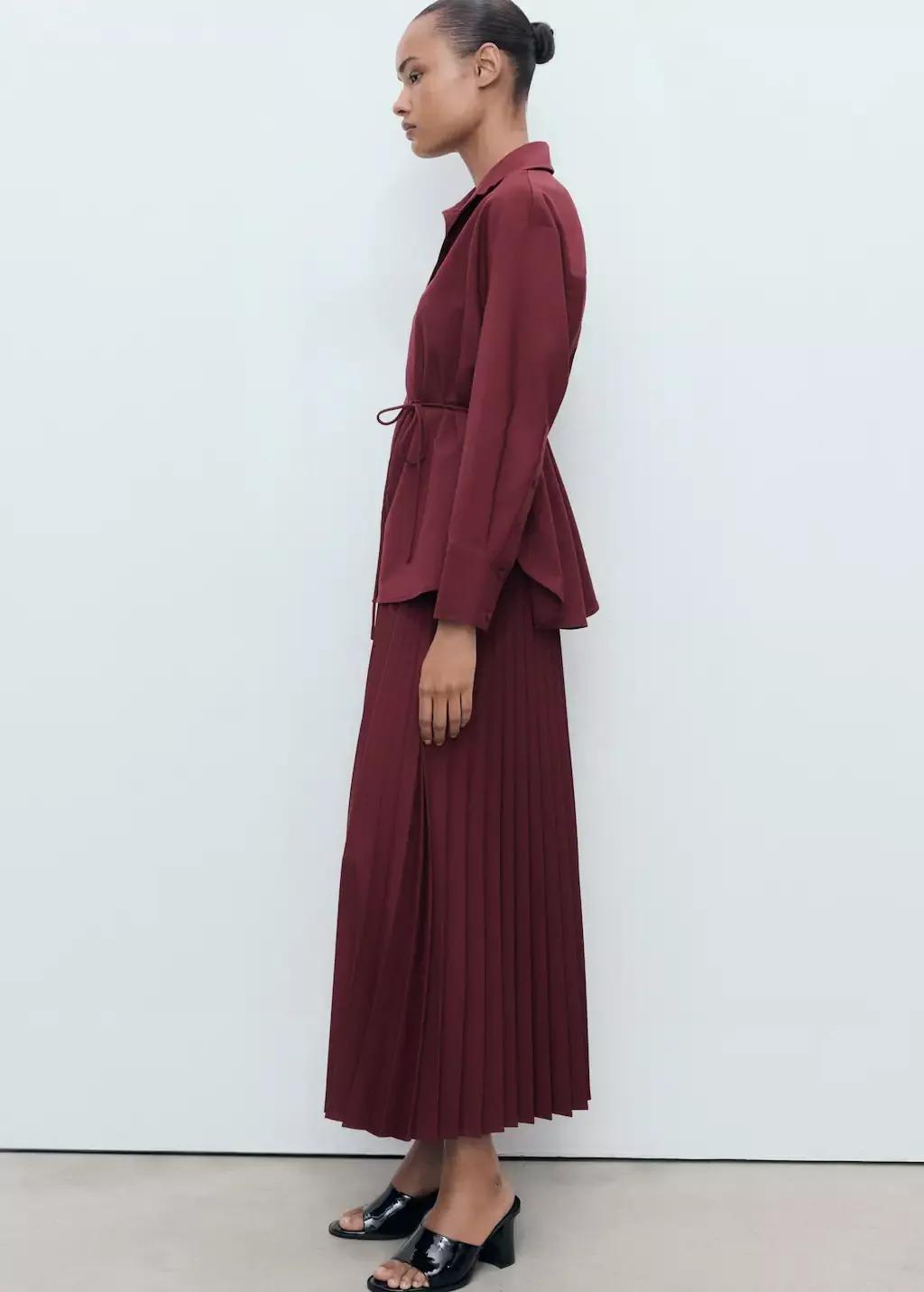 Red Pleated crossover skirt, Dark Red, large image number 3