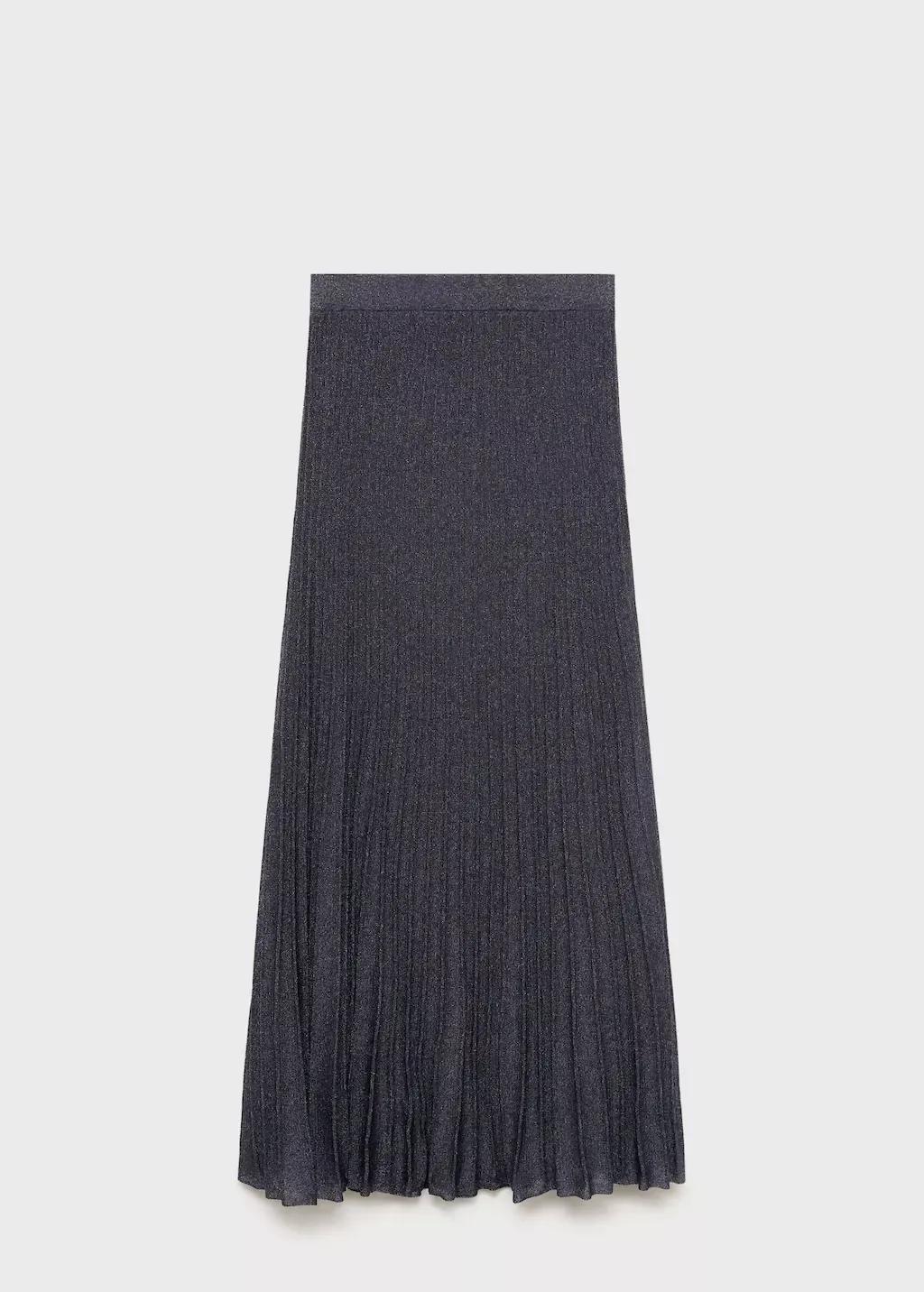Navy Lurex knitted pleated skirt, Navy, medium