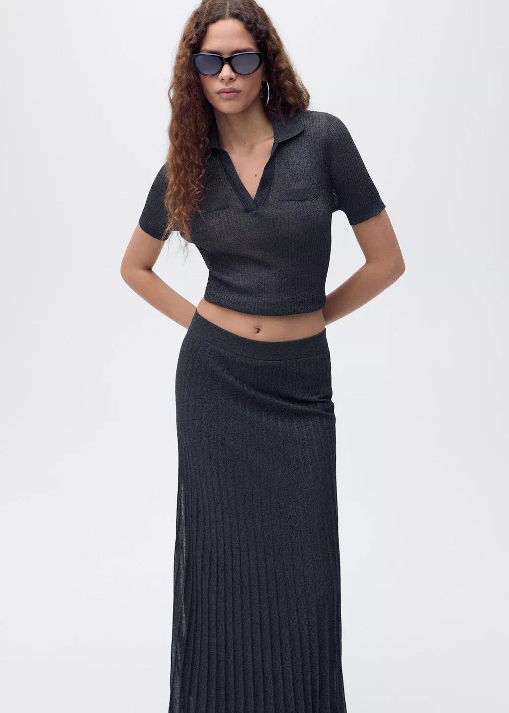 NAVY Lurex knitted pleated skirt, Navy, large image number 2