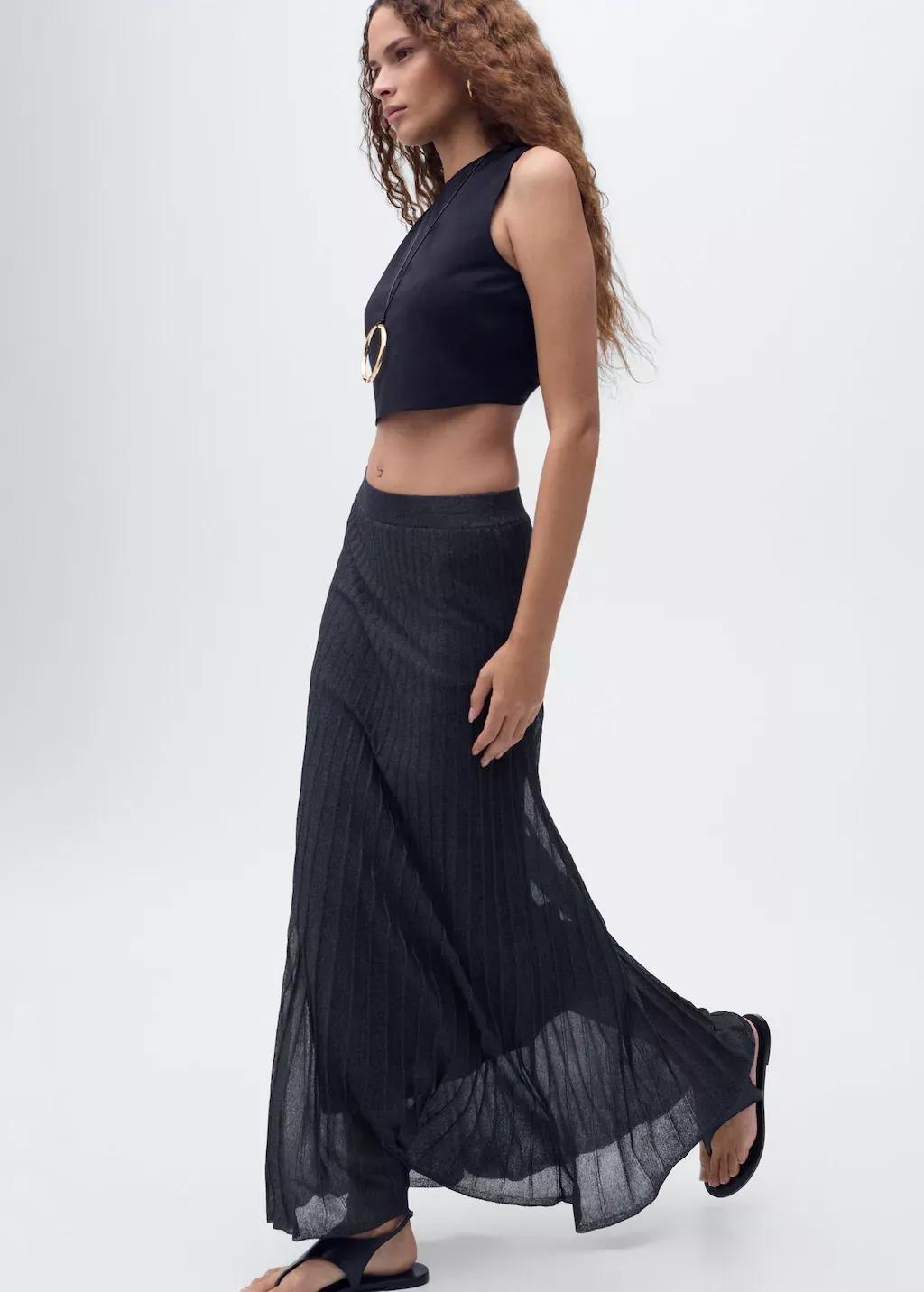NAVY Lurex knitted pleated skirt, Navy, large image number 3
