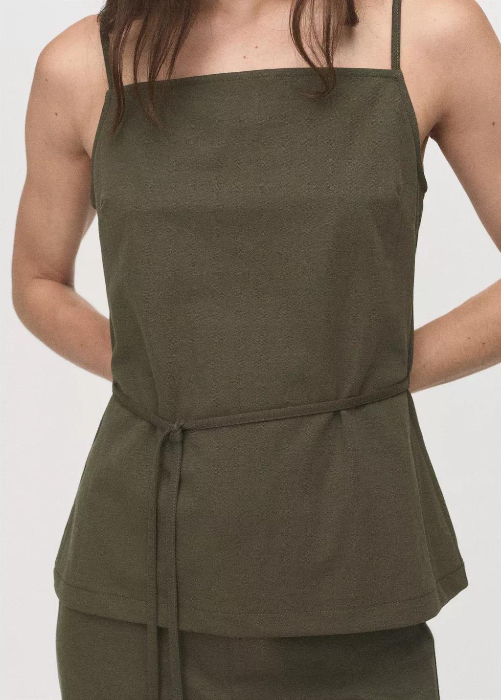 Khaki Cotton top with waist tie, , large image number 1