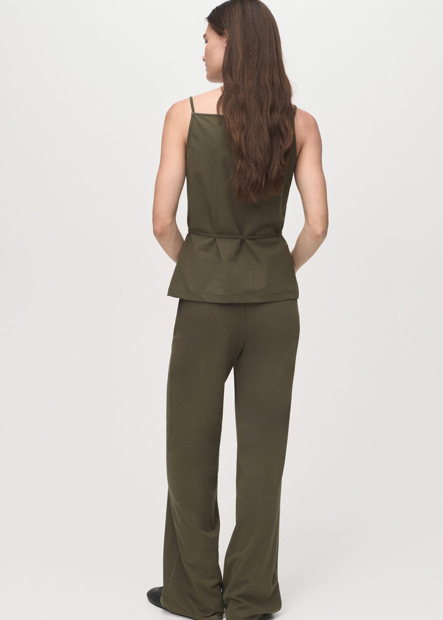 Khaki Cotton top with waist tie, , large image number 2
