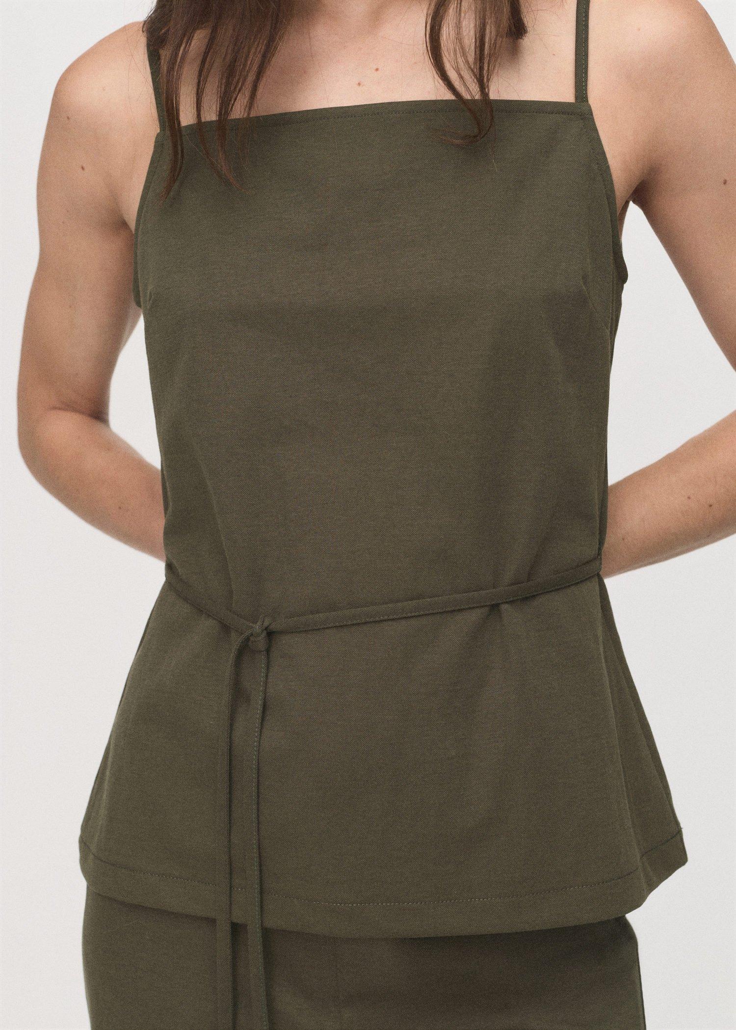Khaki Cotton top with waist tie, , large image number 6