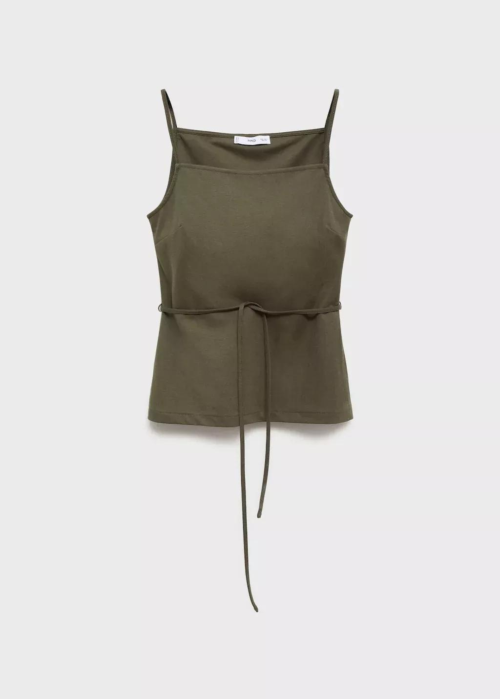 Khaki Cotton top with waist tie, , large image number 7