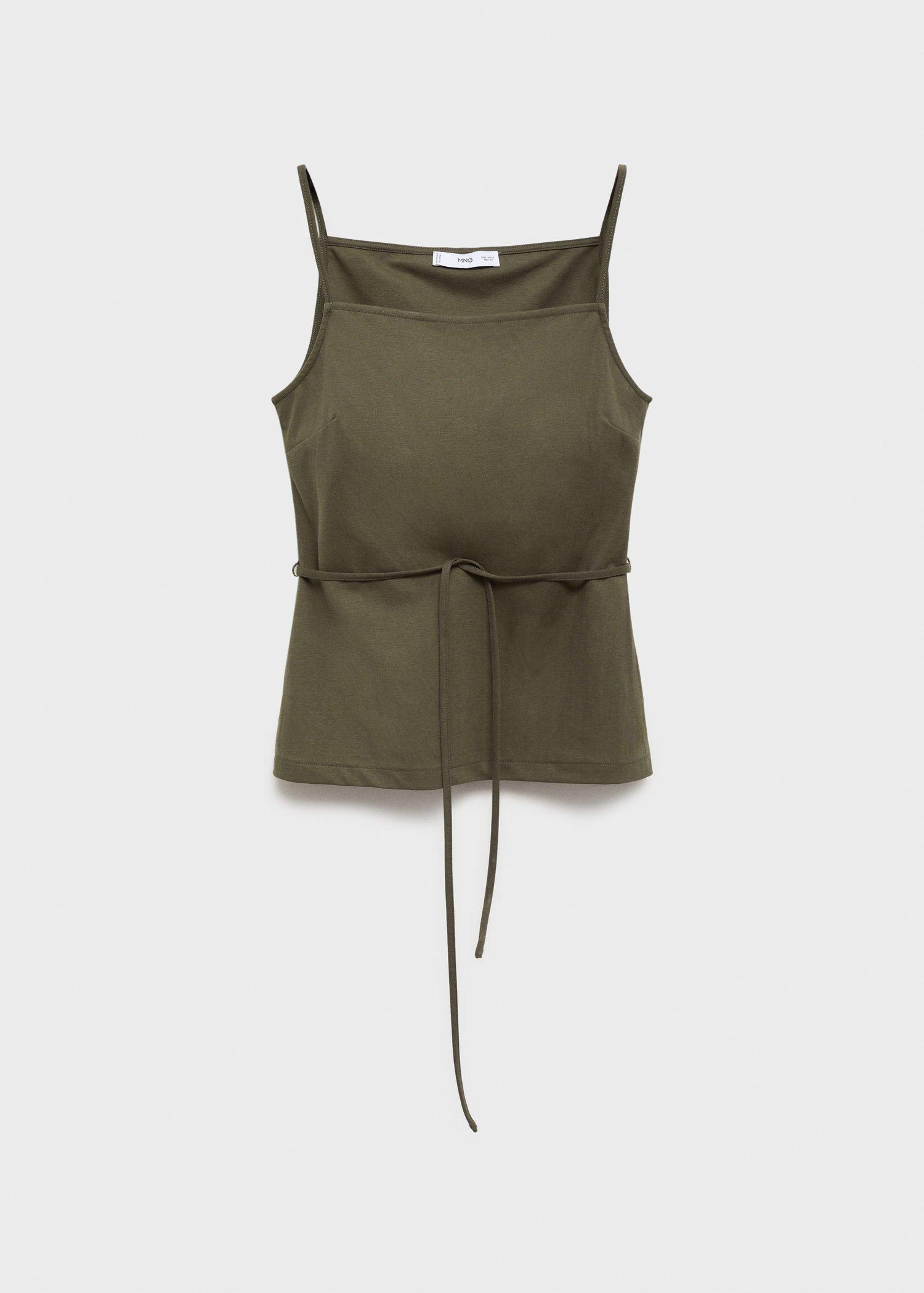 Khaki Cotton top with waist tie, , large image number 8