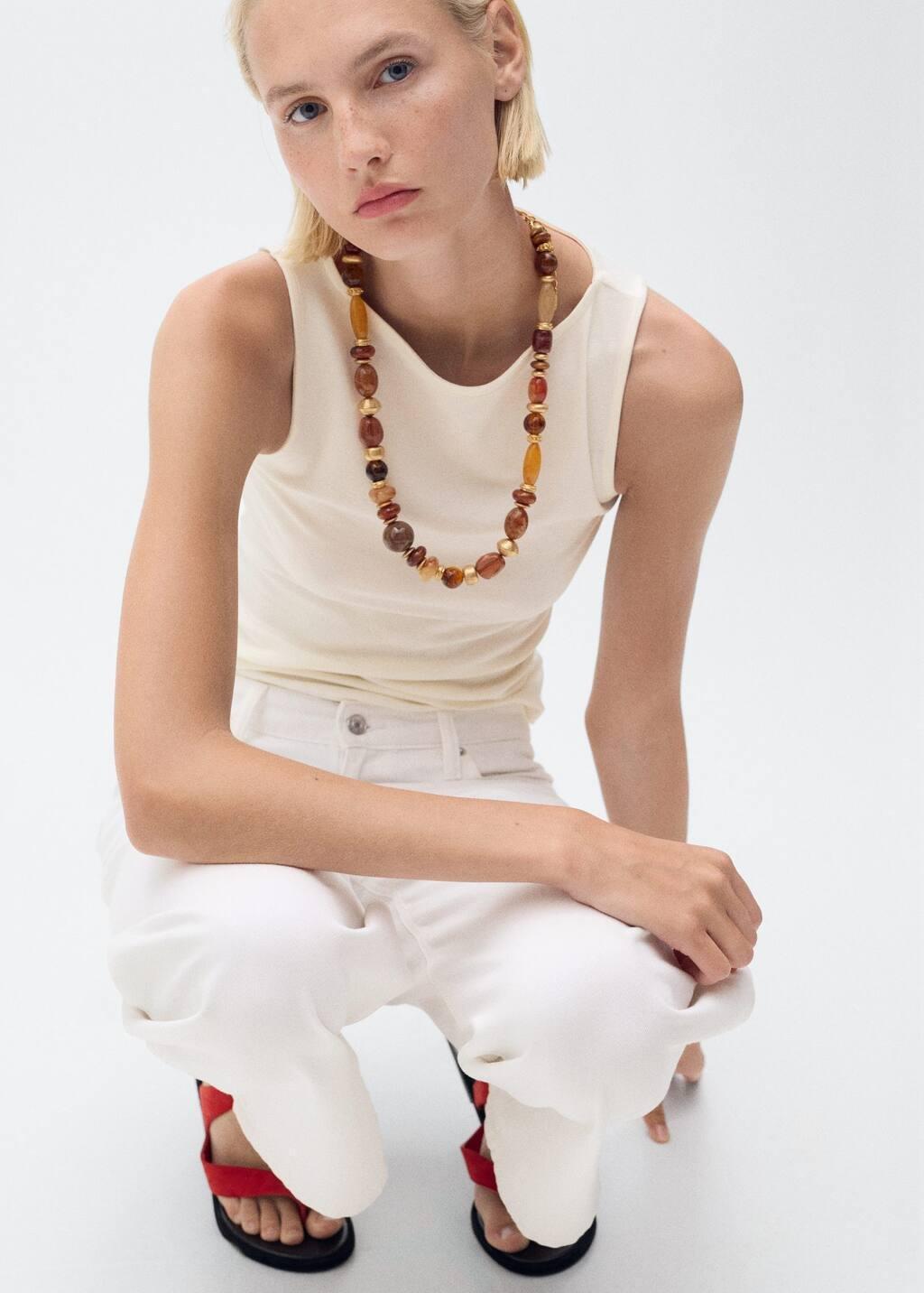 Beige Plain cotton strappy top, Light Beige, large image number 2