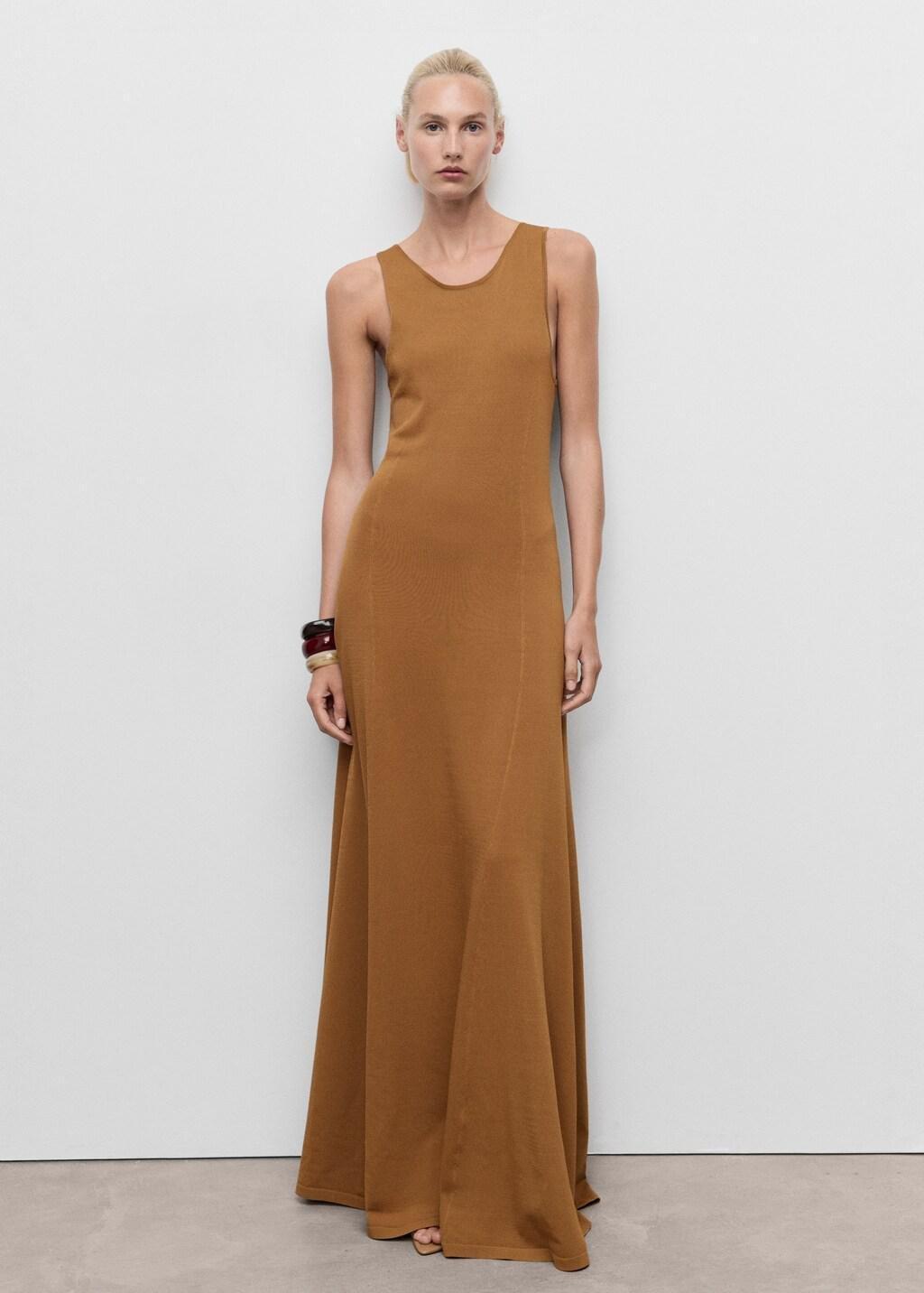 Brown Knit Long Dress, , large image number 1