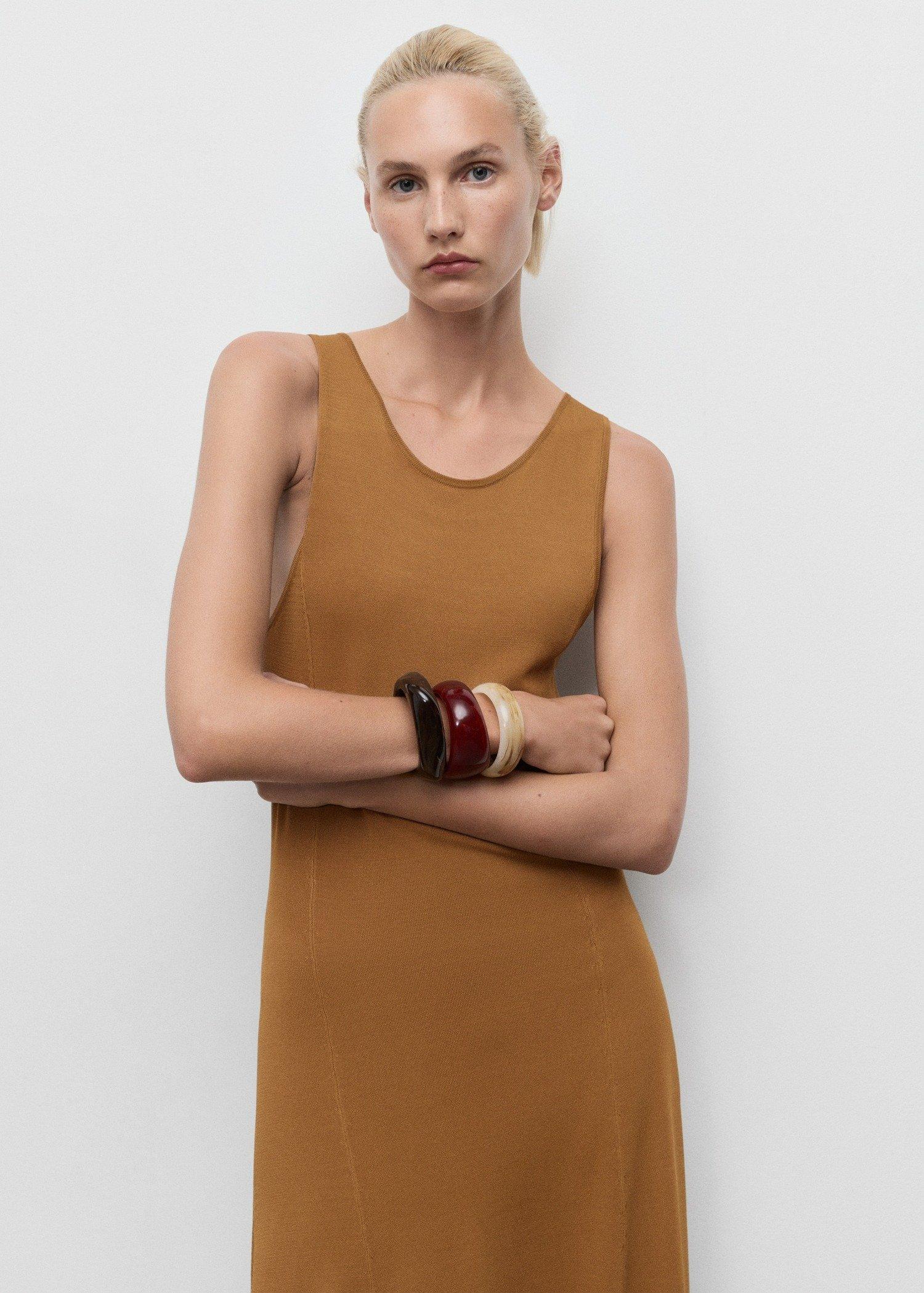 Brown Knit Long Dress, , large image number 2