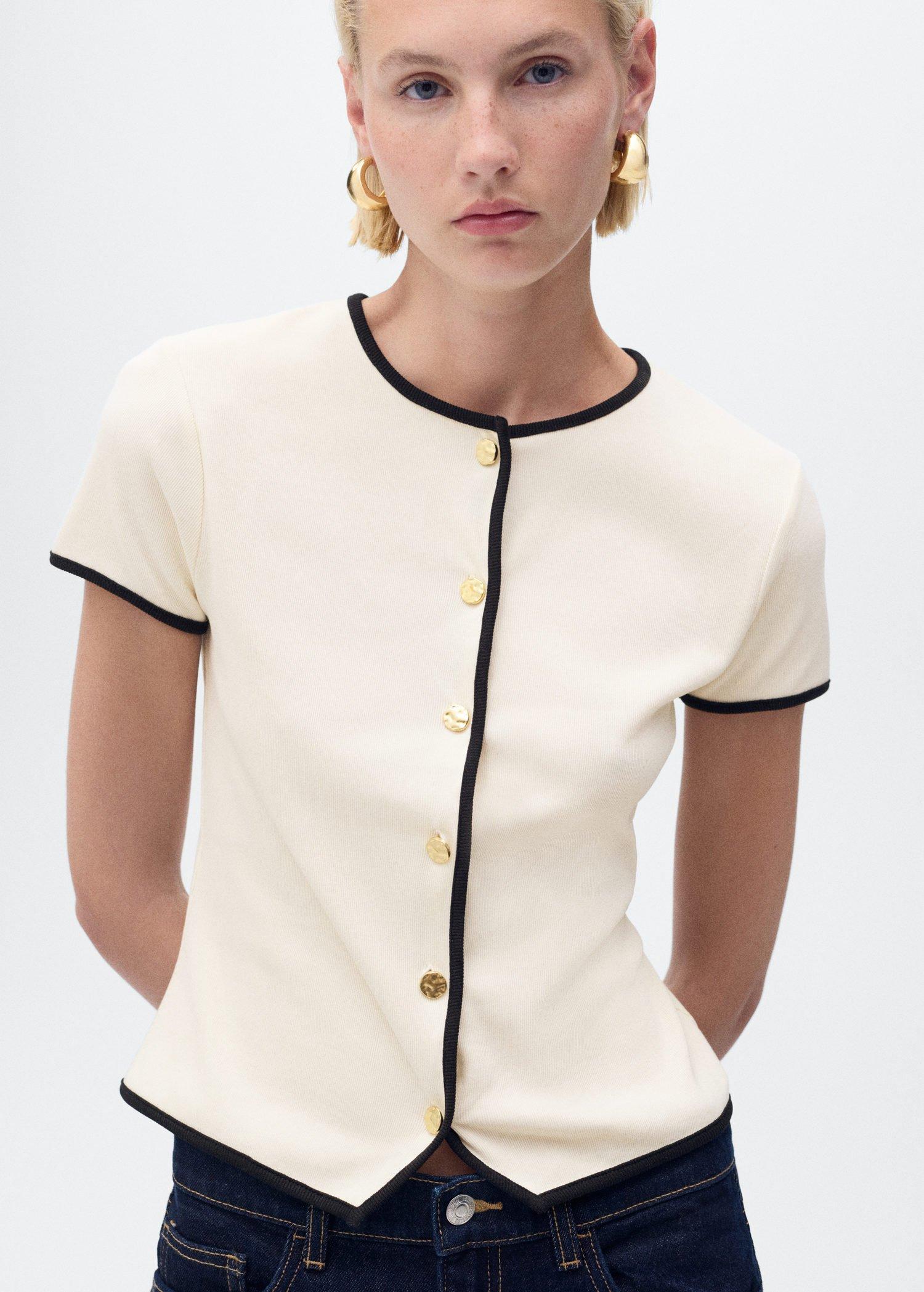 Beige Cotton T-Shirt With Contrasting Trim, , large image number 4