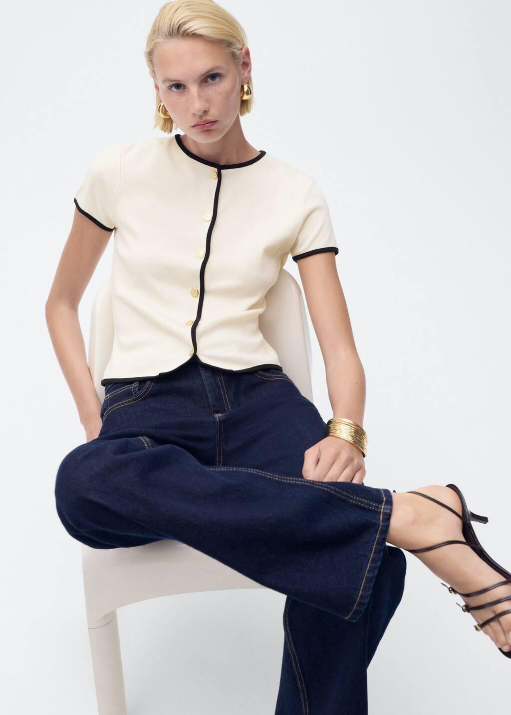 Beige Cotton T-Shirt With Contrasting Trim, , large image number 5