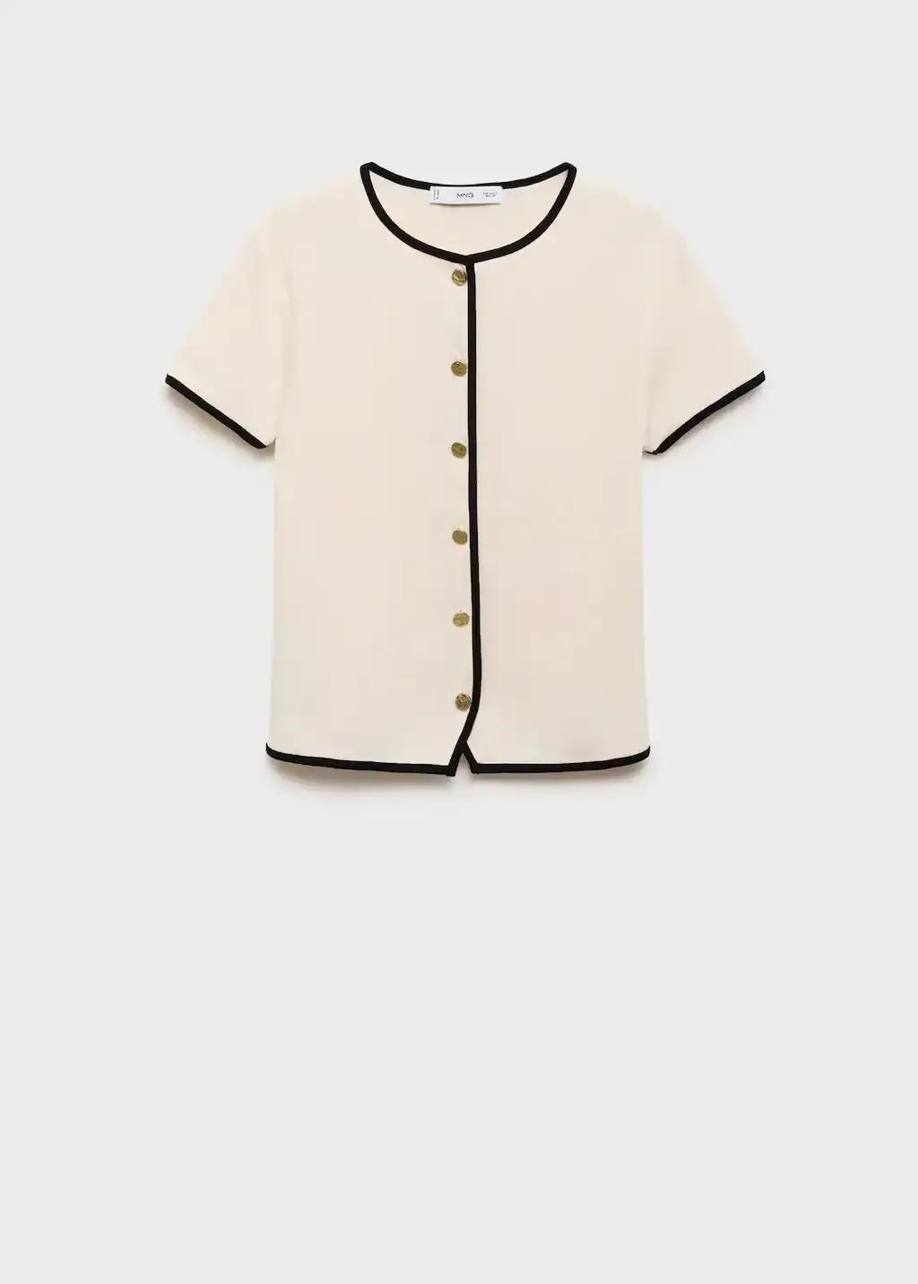 Beige Cotton T-Shirt With Contrasting Trim, , large image number 6