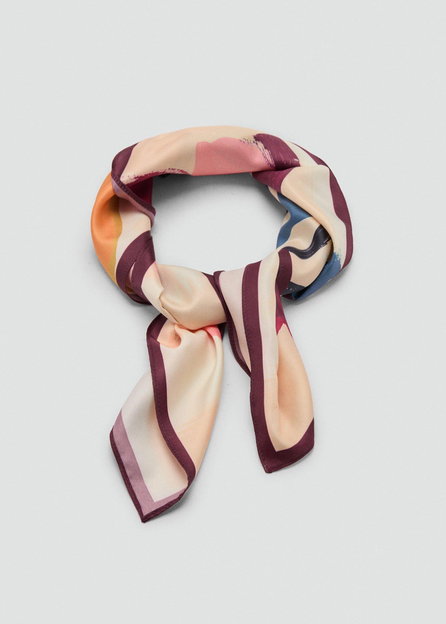 Pink Floral-Print Satin Scarf, , medium