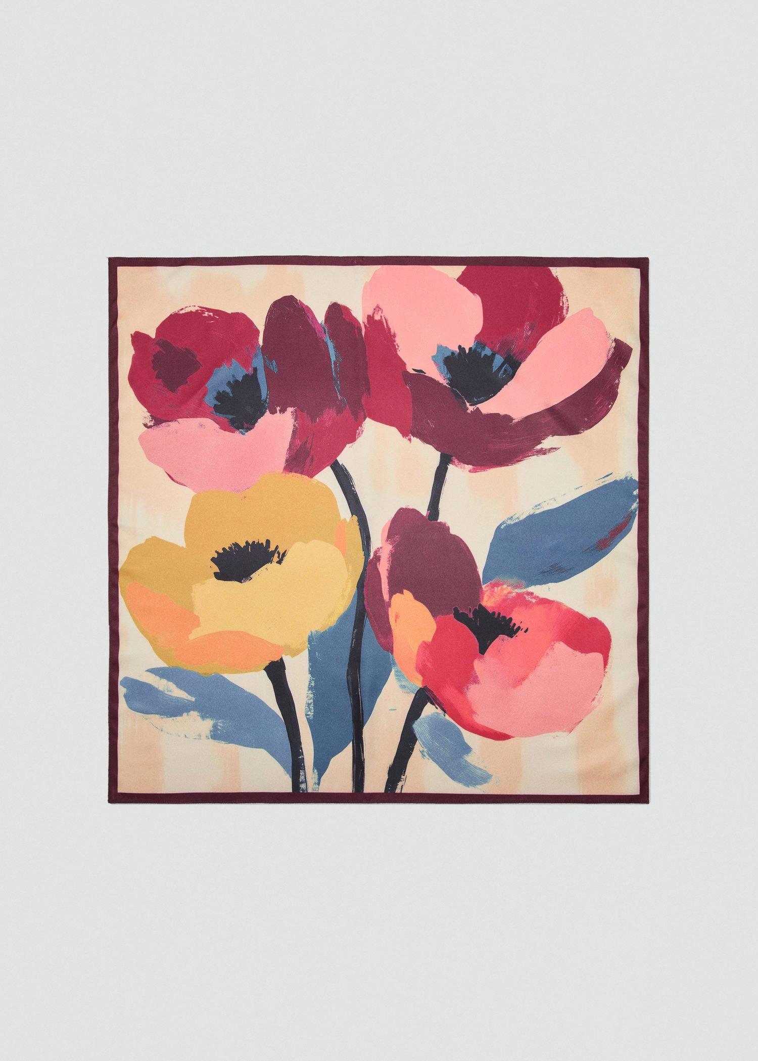 Pink Floral-Print Satin Scarf, Pink, large image number 1