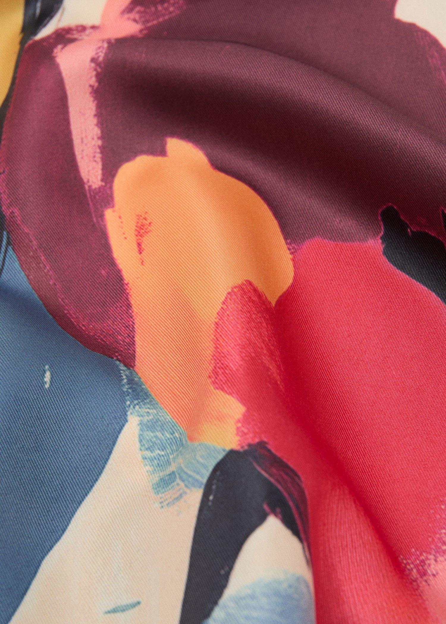 Pink Floral-Print Satin Scarf, Pink, large image number 2