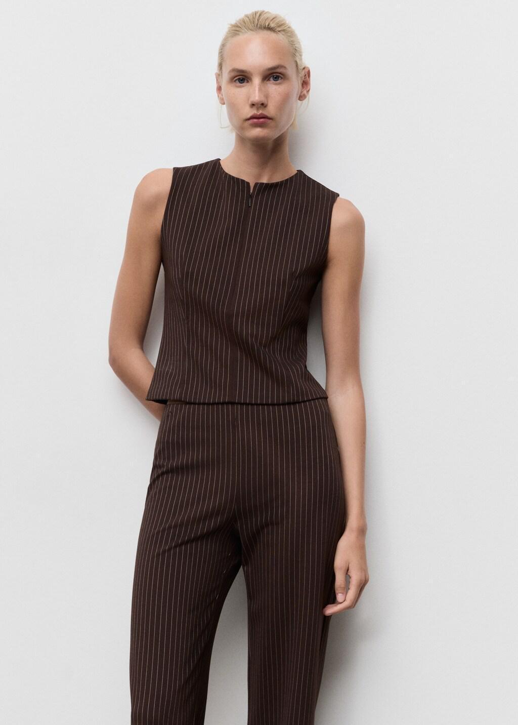 Navy Straight Pants With Elastic Waist, 0201_30, large image number 4