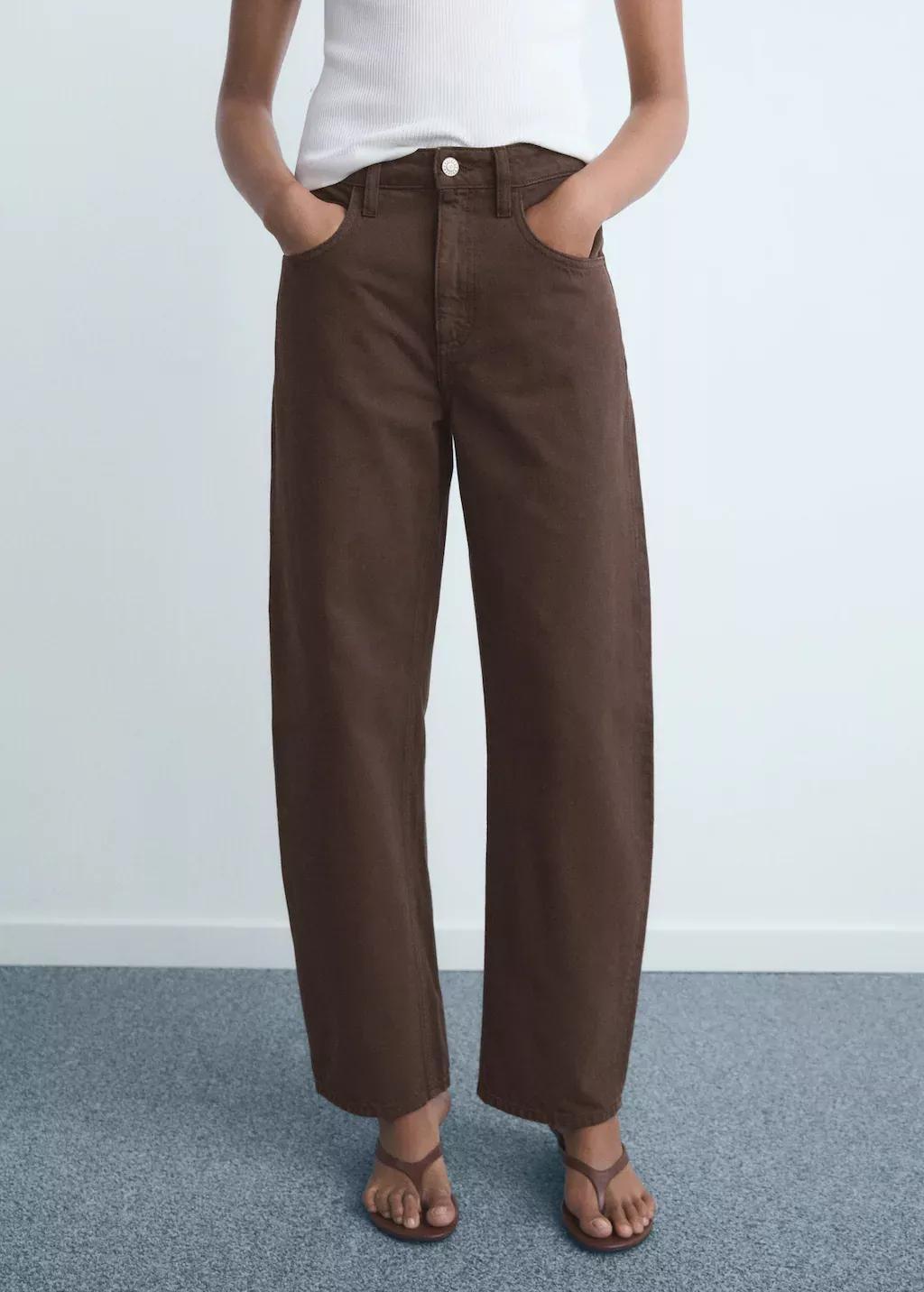 Brown High-Rise Balloon Jeans, Dark Brown, large image number 1