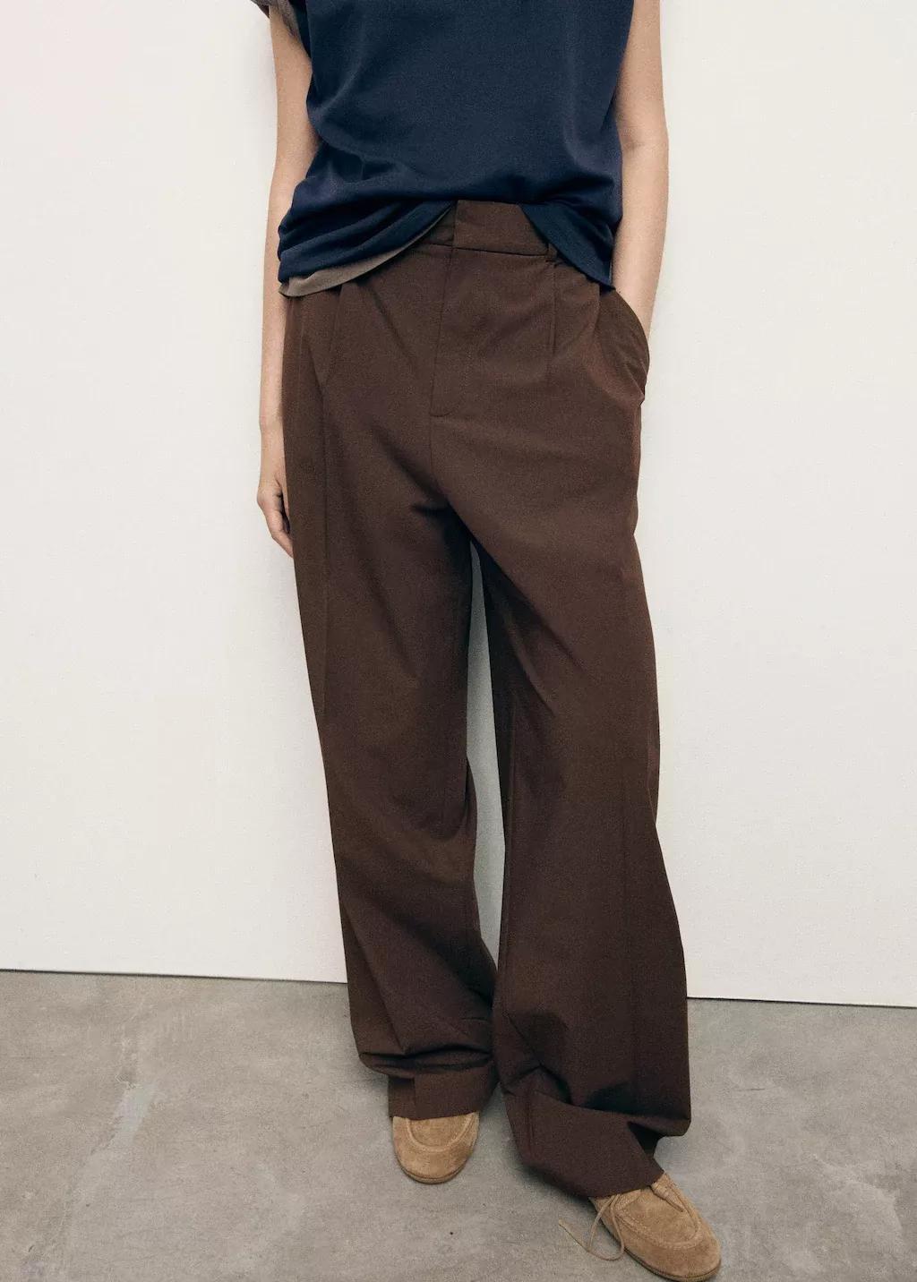 Brown Low-Rise Wide-Leg Trousers, , large image number 0