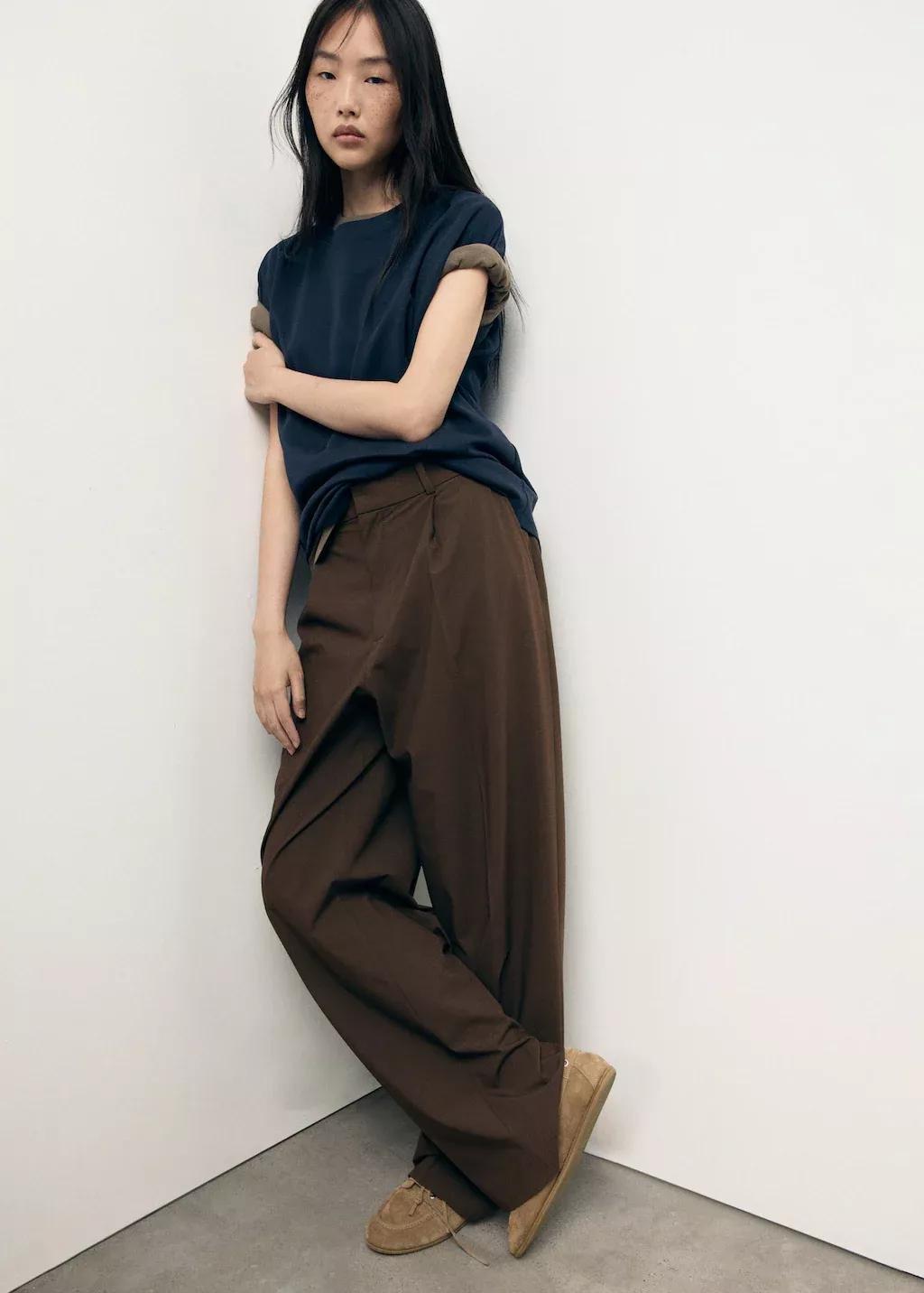 Brown Low-Rise Wide-Leg Trousers, , large image number 1
