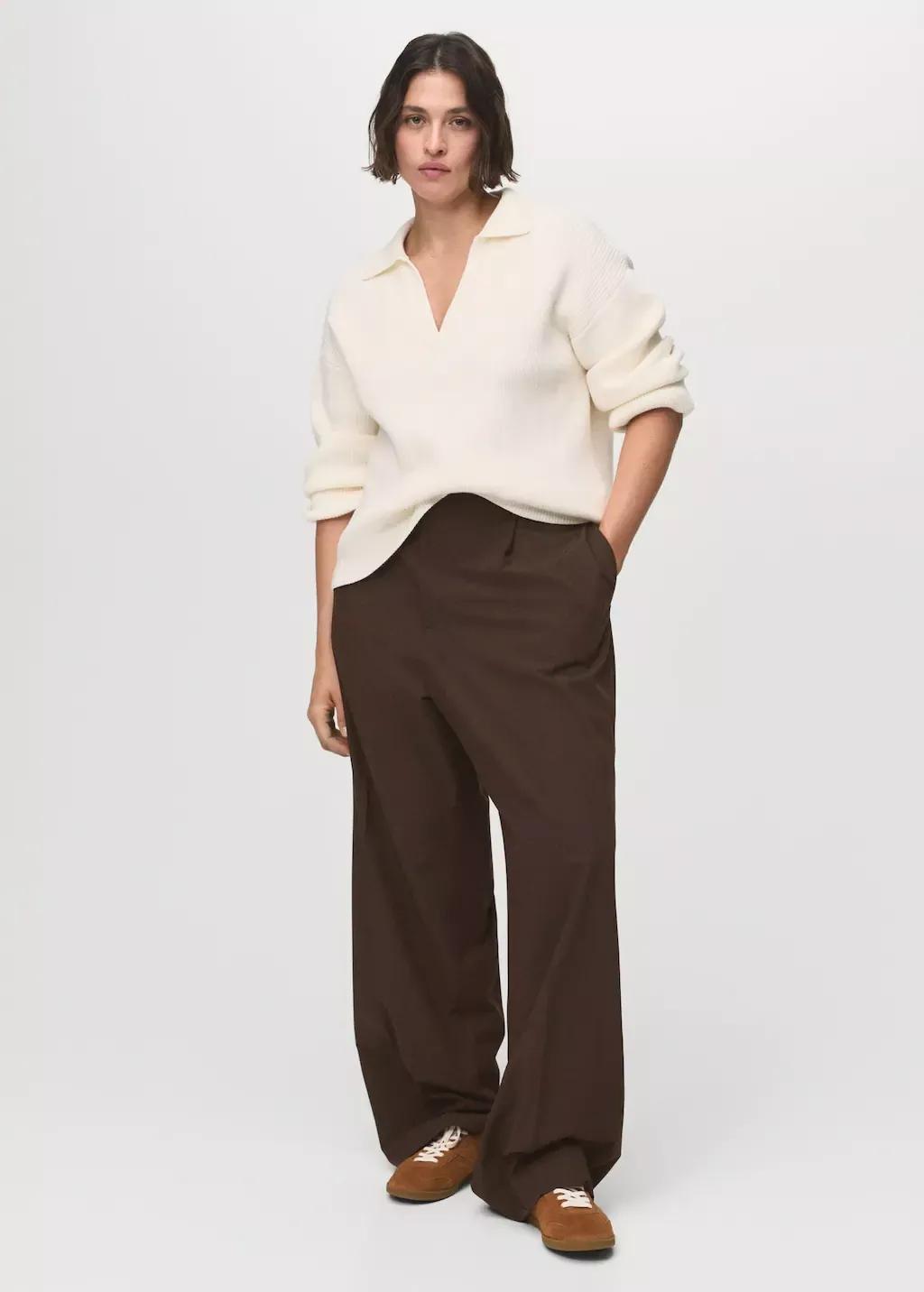 Brown Low-Rise Wide-Leg Trousers, , large image number 2