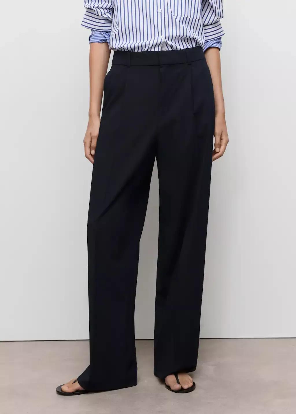 Navy Low-Rise Wide-Leg Trousers, , large image number 0